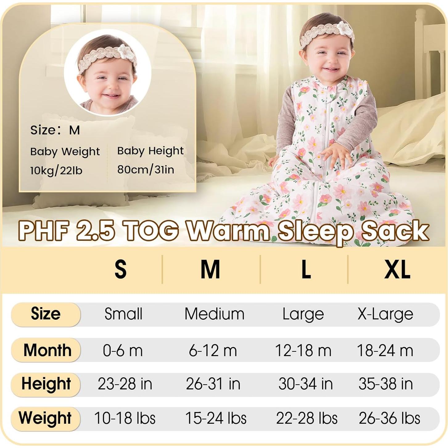 Saco de Dormir PHF para Bebés 100% Algodón Floral 18-24 Meses