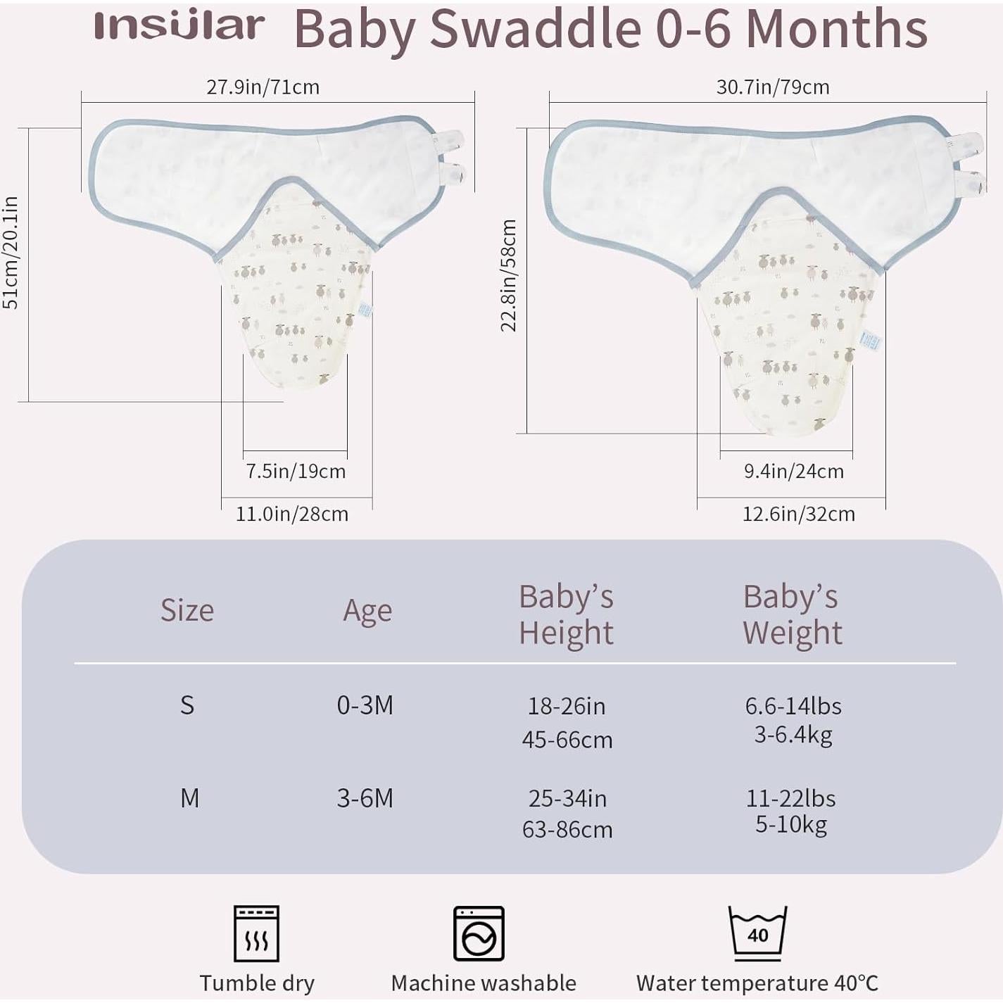 Sacos de Arrullo Insular 100% Algodón 3 Piezas Oveja y Nube