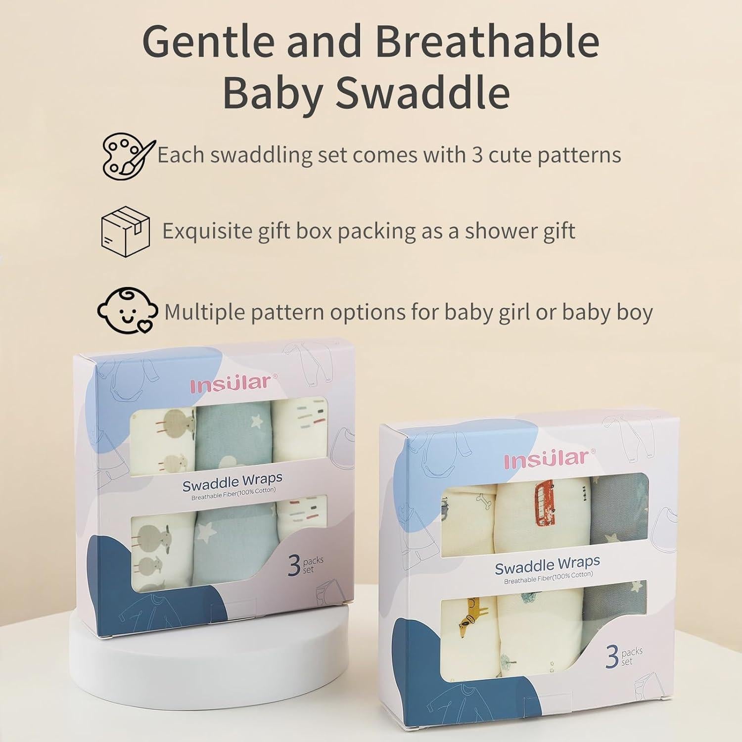 Sacos de Arrullo Insular 100% Algodón 3 Piezas Oveja y Nube