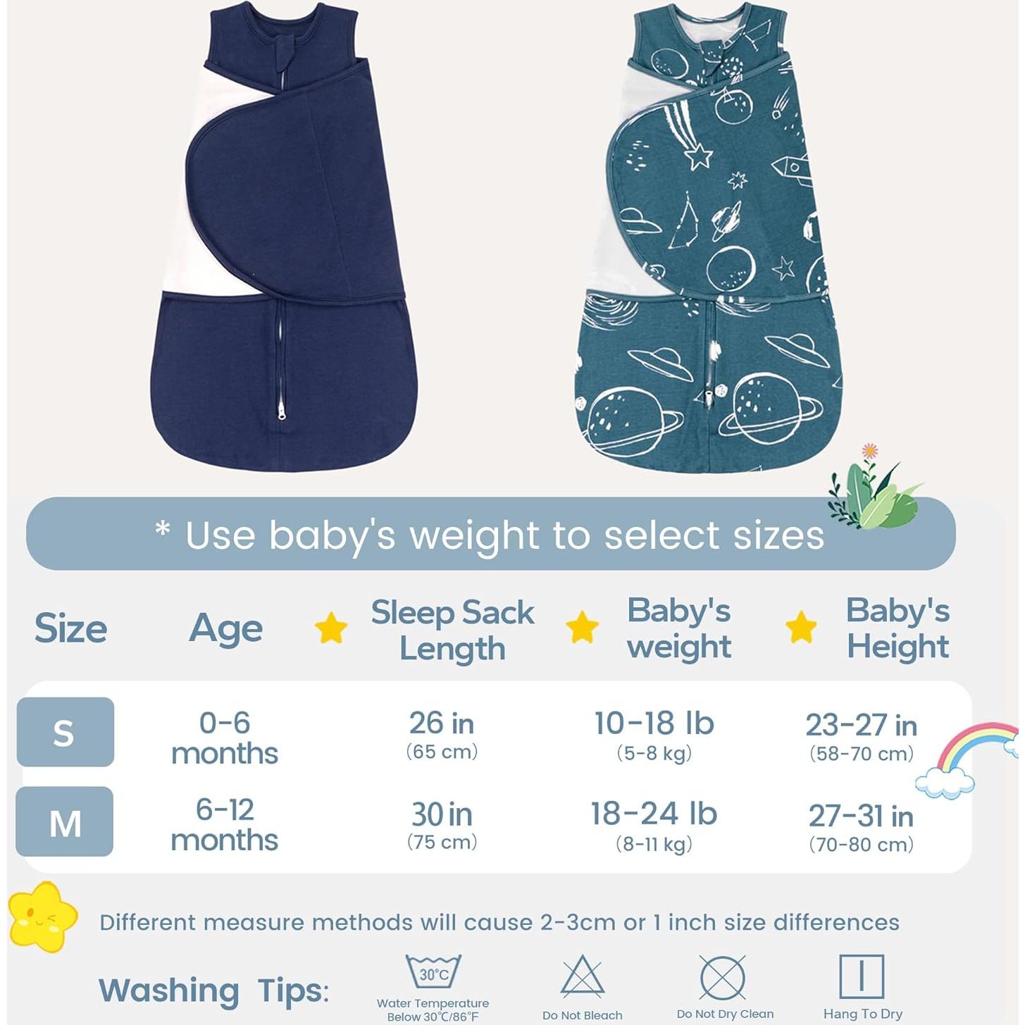 Saco de Sueño Swaddle ZIGJOY 1.0 Tog 100% Algodón 6-12 Meses