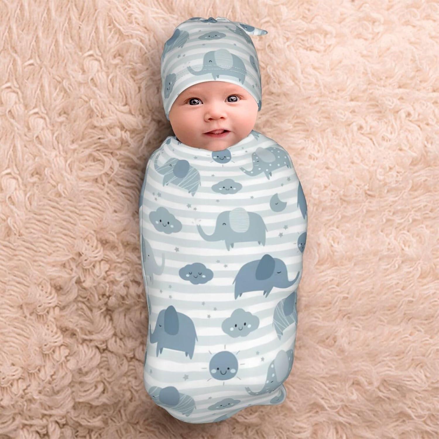 Manta de Arrullo y Gorro Lcokin Elefante para Bebés 0-6 Meses