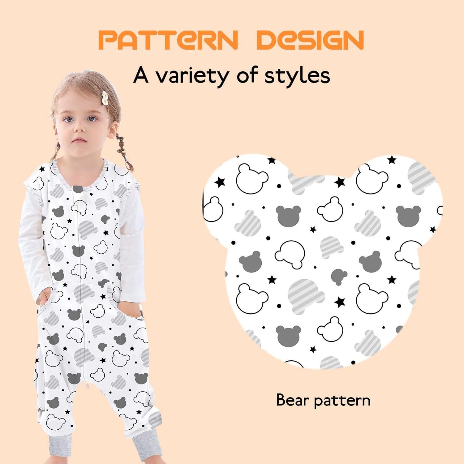 Saco de dormir para niños 2T-3T Oso con piernas 0.5 Tog