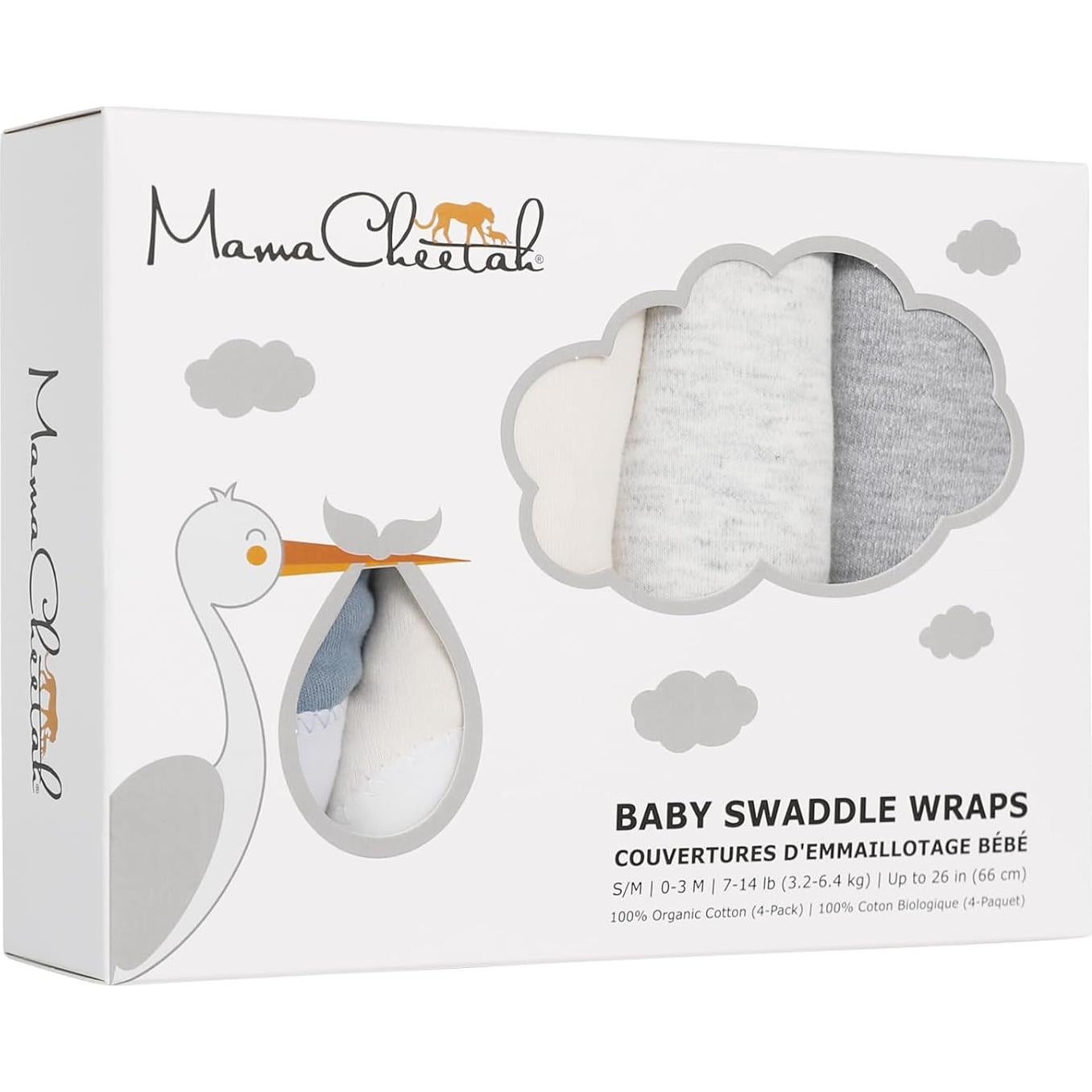 Saco de Envolver Mama Cheetah 4-Pack Algodón Orgánico 0-3 Meses