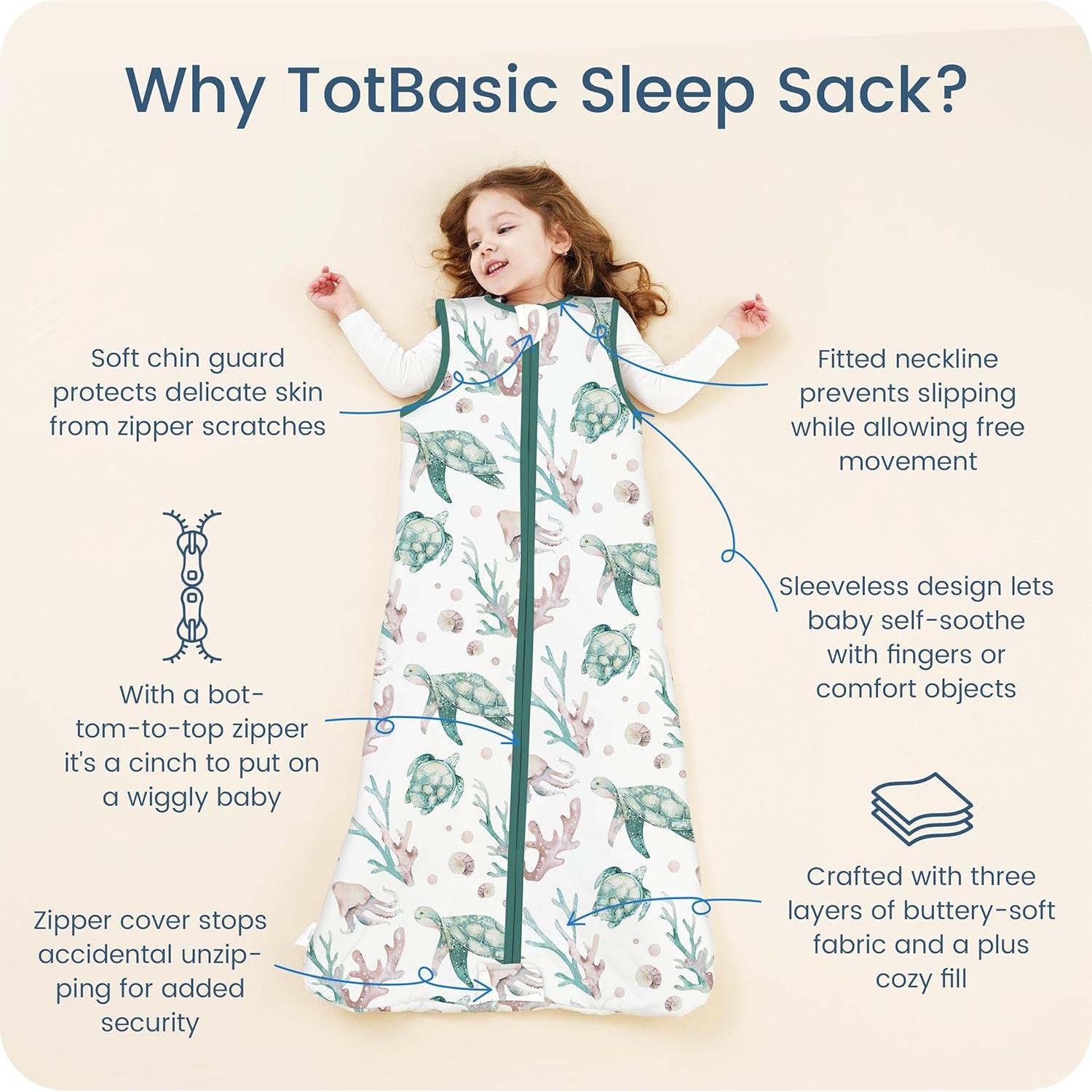 Saco de Sueño Suave 1.0 TOG TOTBASIC Tortuga Verde 24-48 Meses