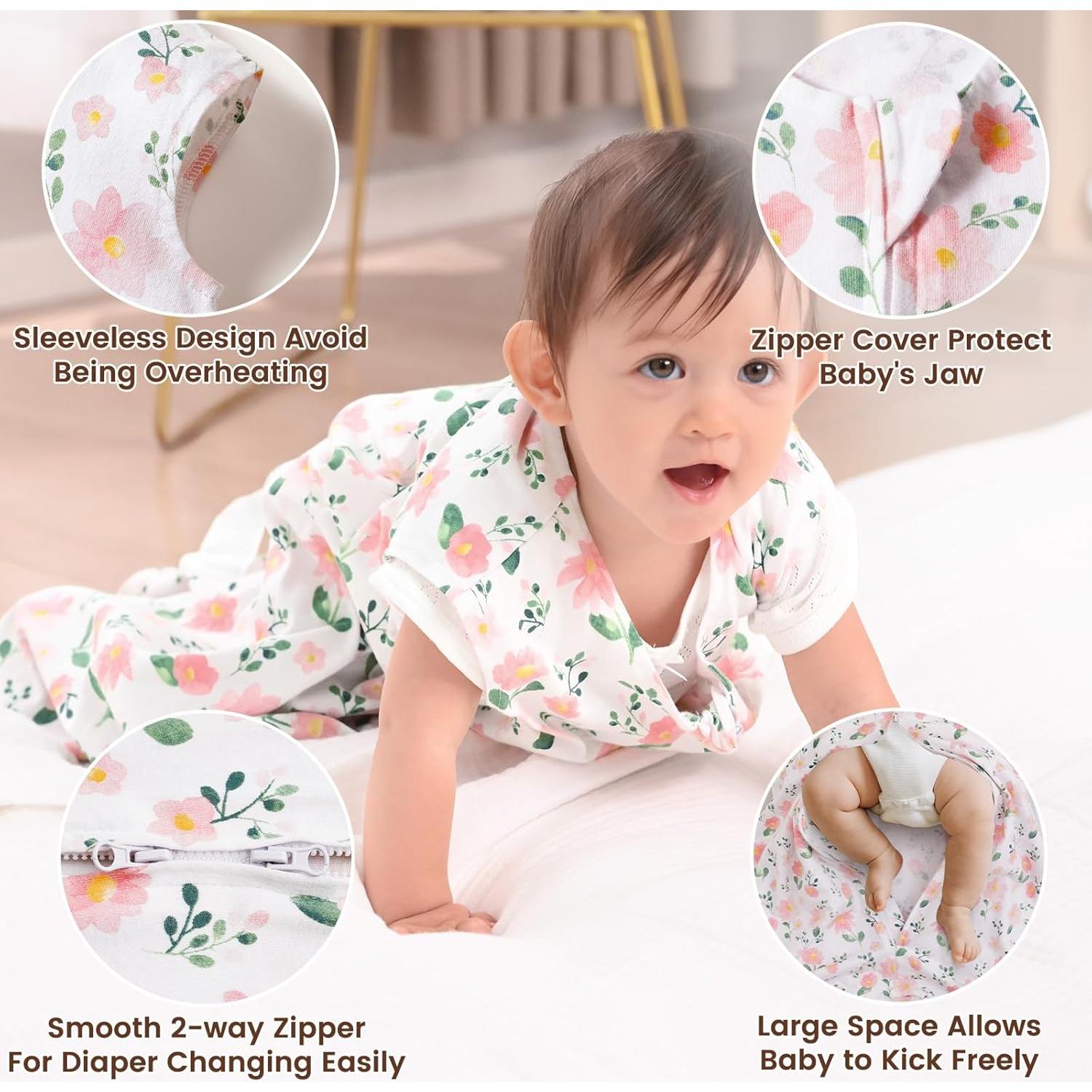 Saco de Sueño PHF Floral Rosa 100% Algodón Orgánico 18-24 Meses