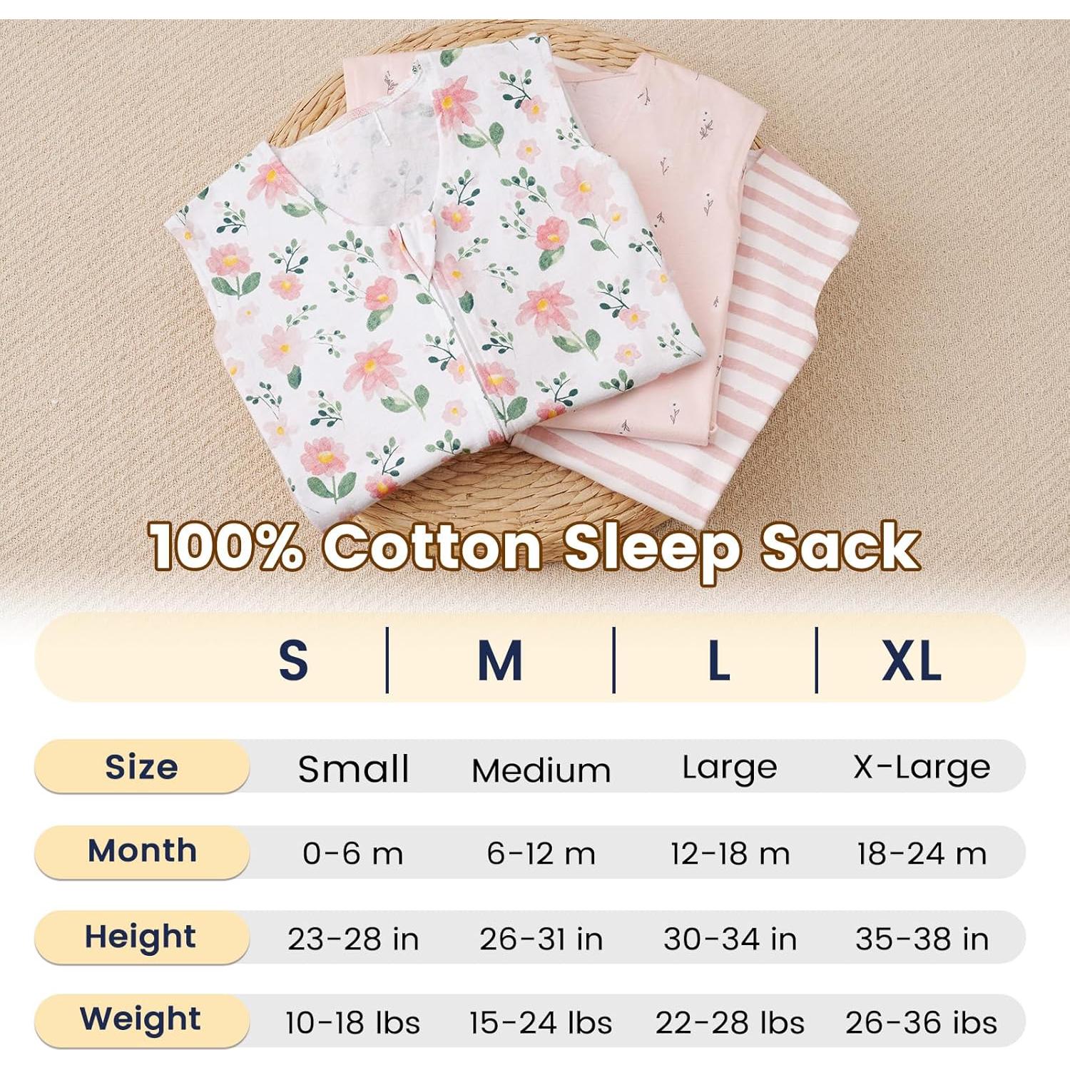 Saco de Sueño PHF Floral Rosa 100% Algodón Orgánico 18-24 Meses