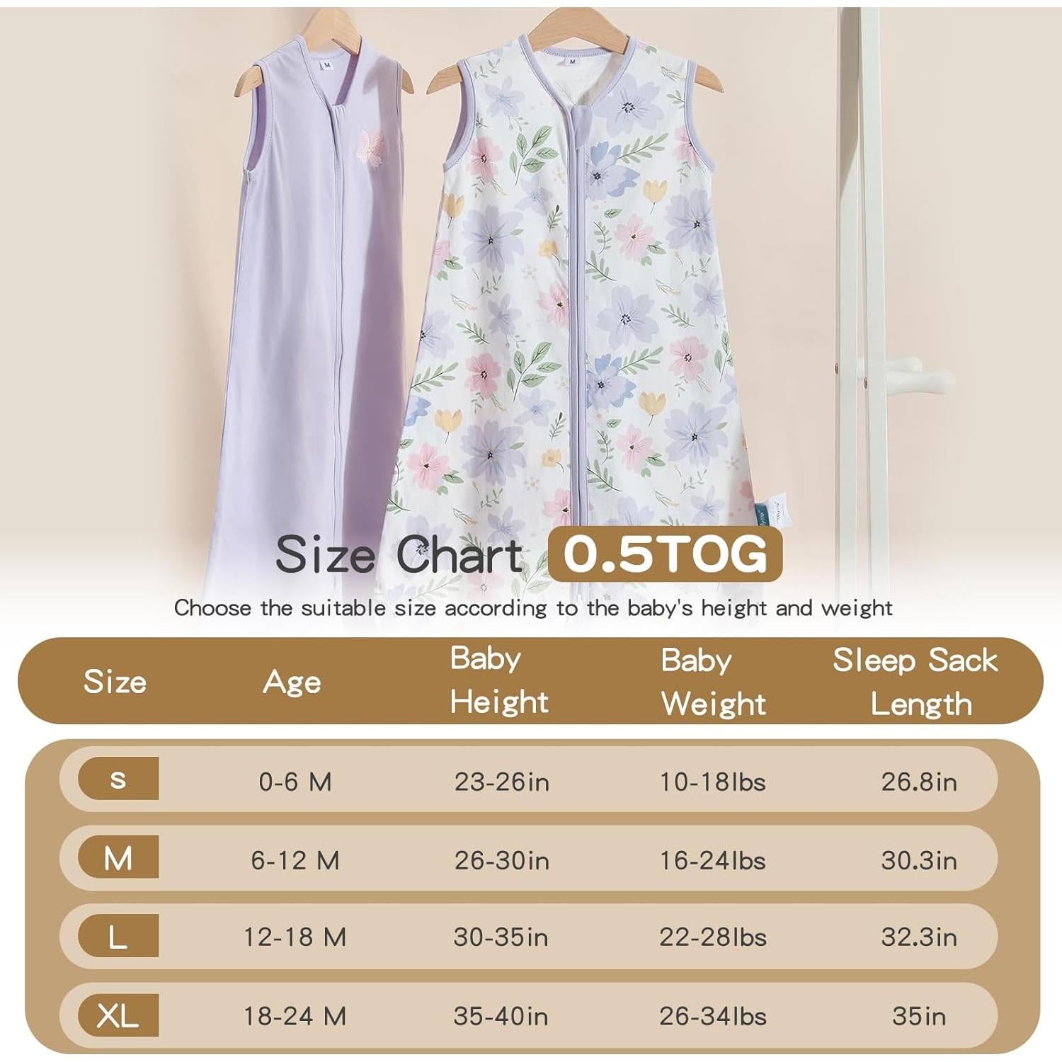 Saco de Sueño TILLYOU 6-12 Meses 0.5 TOG Algodón Ligero