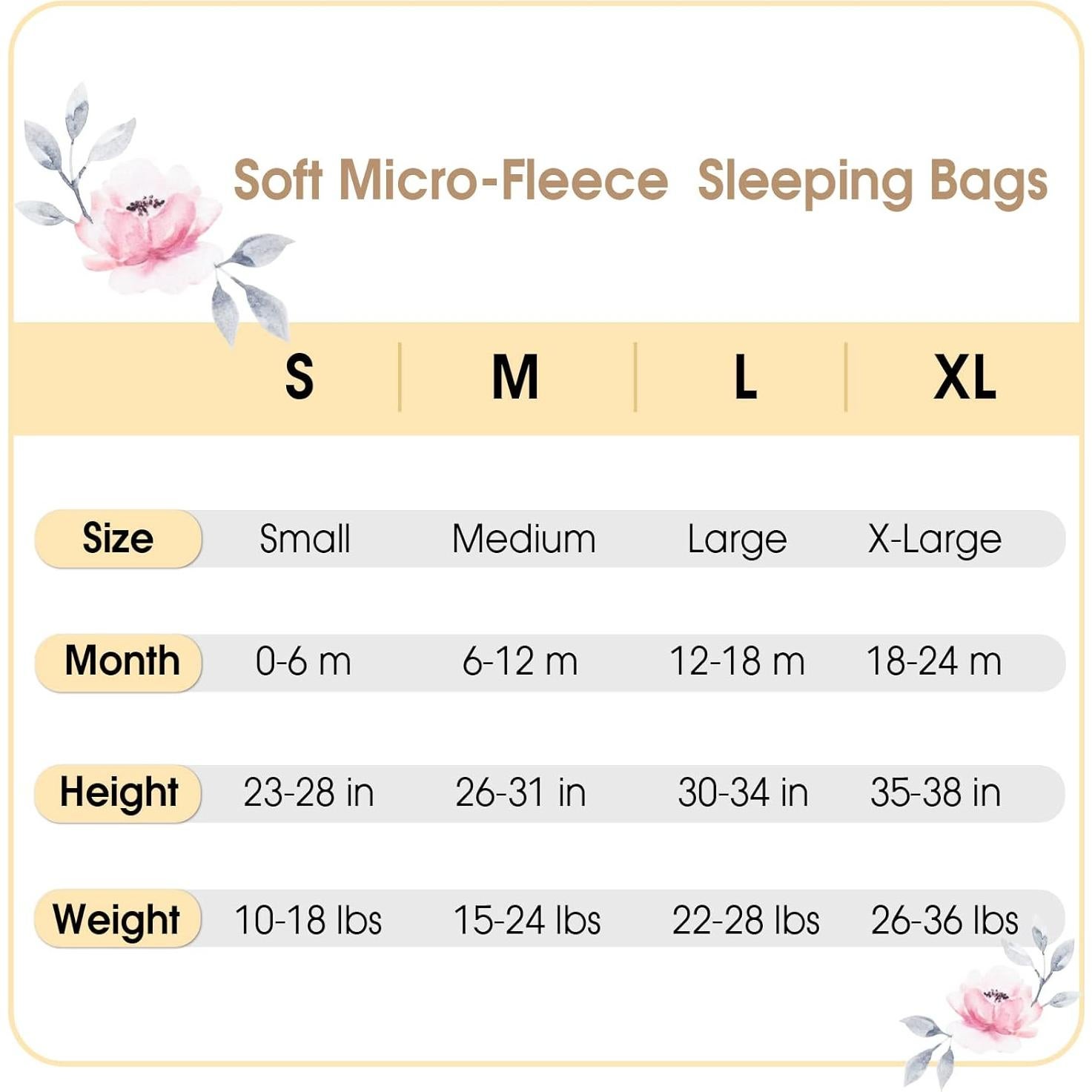 Saco de dormir PHF para bebés 6-12 meses, floral, 2 piezas