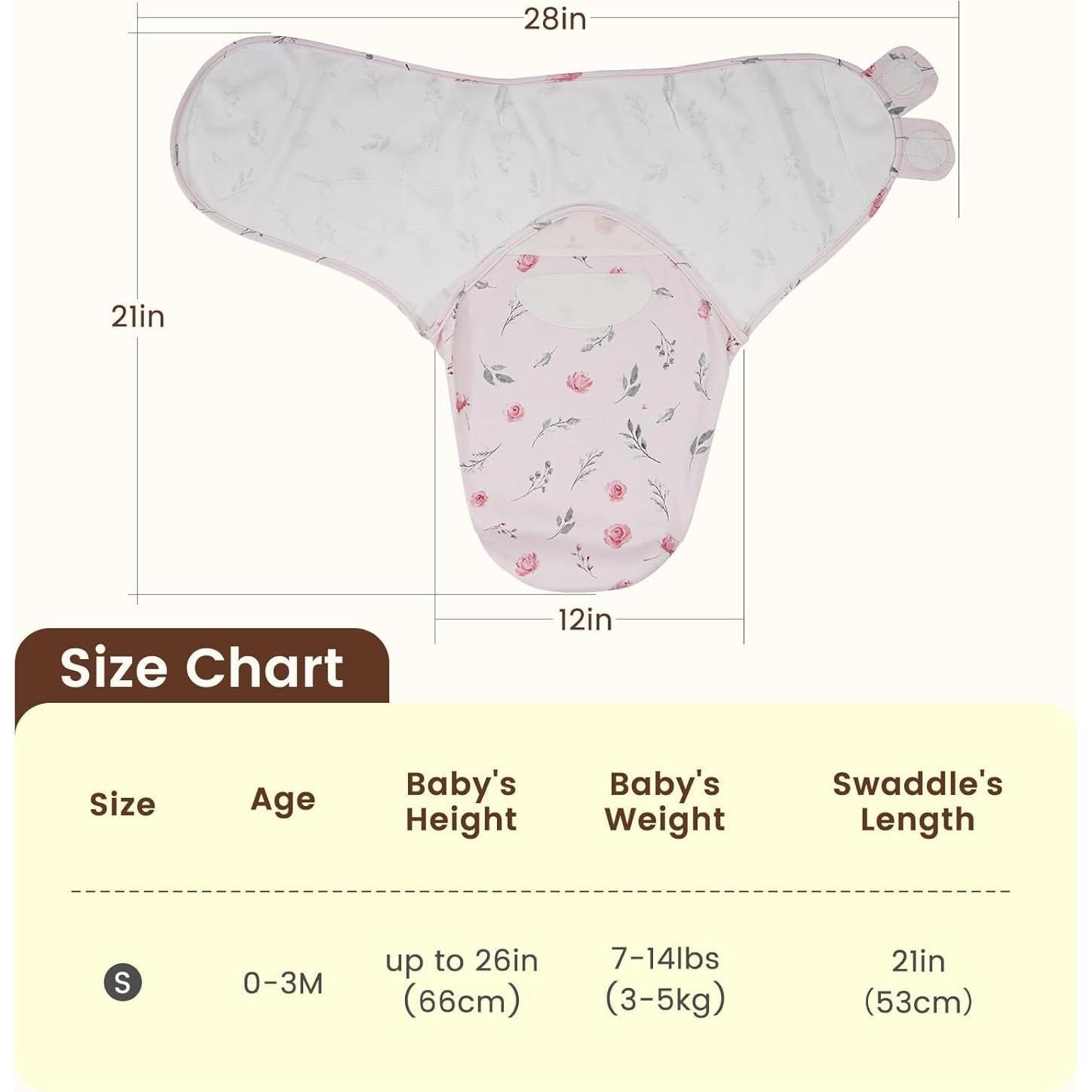 Saco de Dormir Swaddle PHF 100% Algodón Floral 3 Piezas