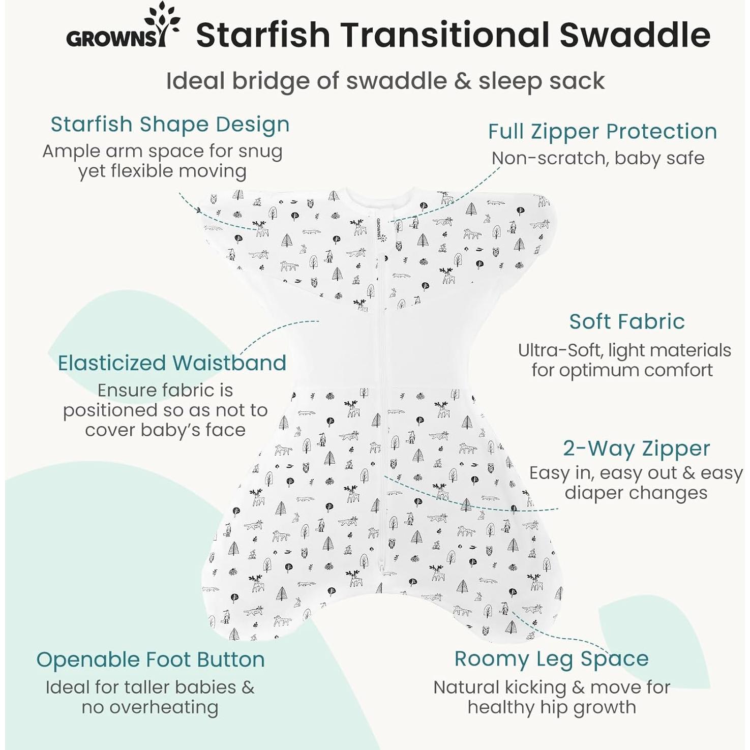 Saco de Sueño Swaddle GROWNSY Transicional 3-6 Meses Algodón