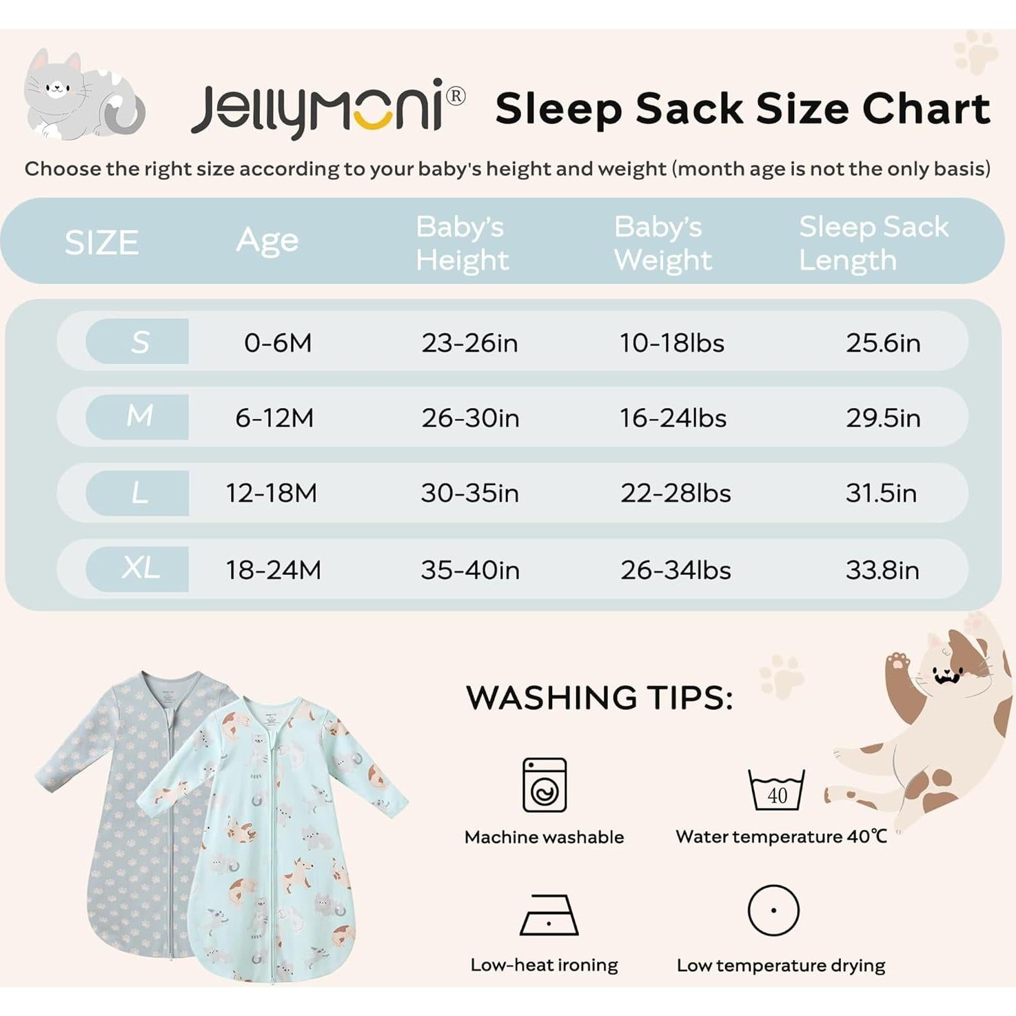 Saco de Sueño JELLYMONI Bebés 6-12 Meses 100% Algodón 2 Piezas