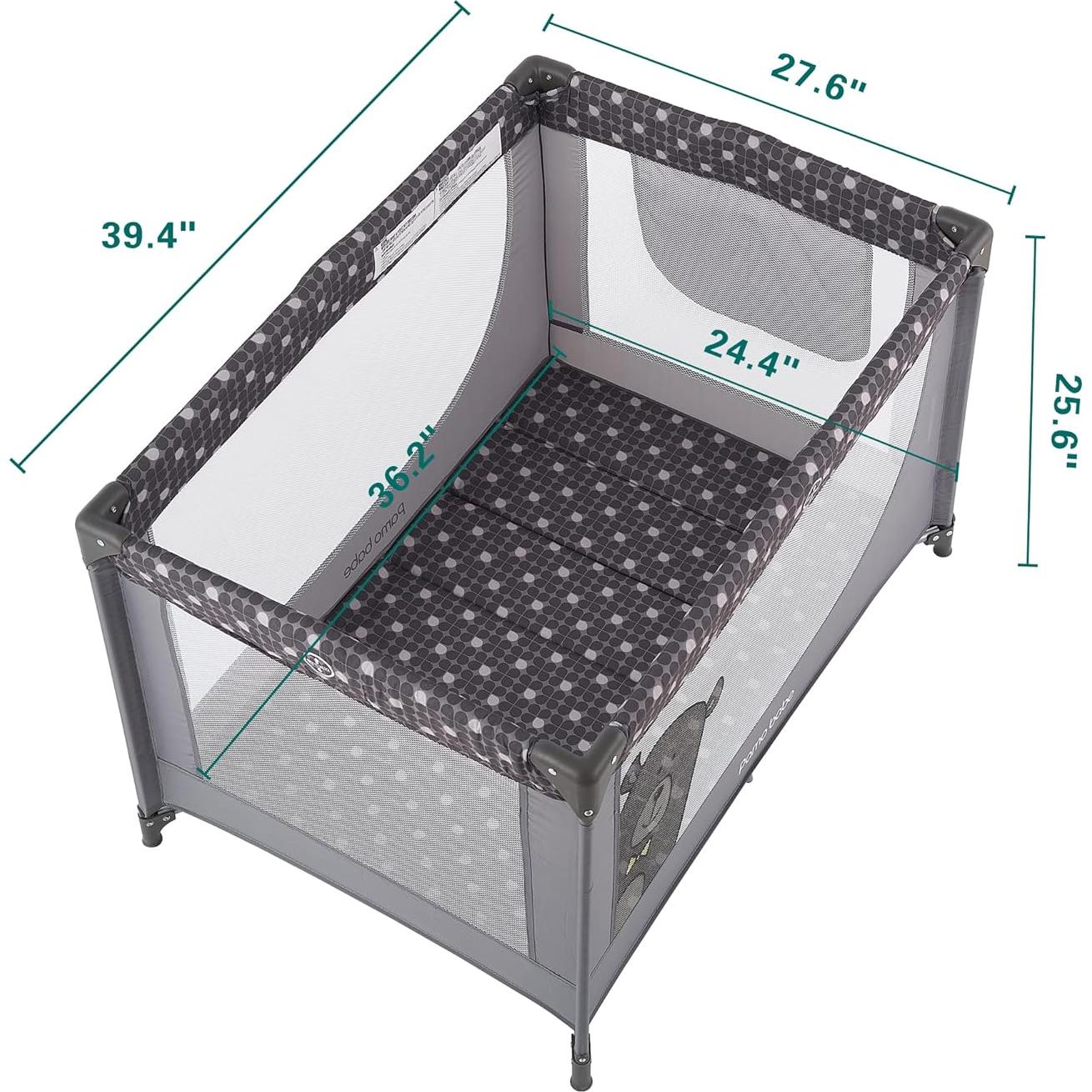 Cuna portátil Pamo Babe gris con colchón y bolsa de transporte