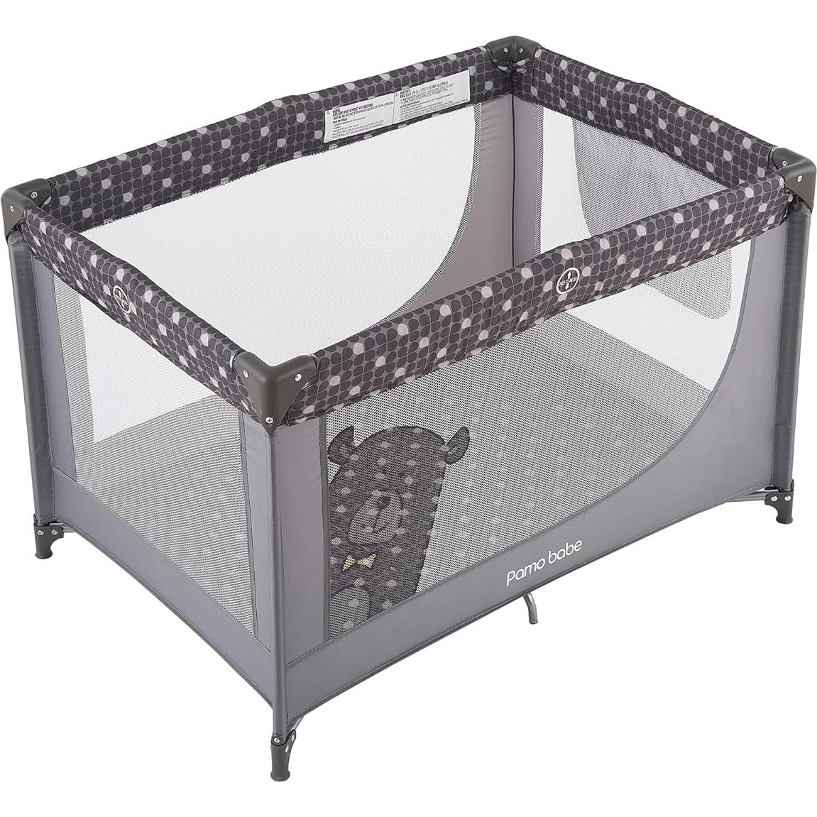 Cuna portátil Pamo Babe gris con colchón y bolsa de transporte