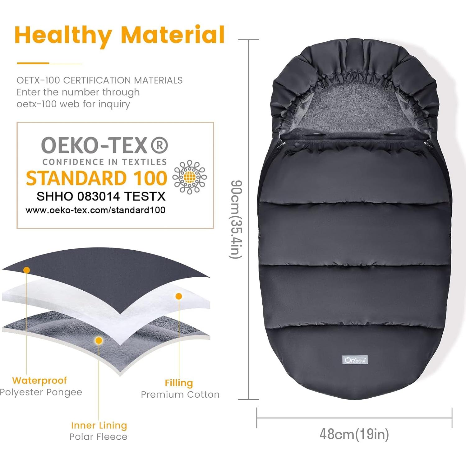 Saco de pies para cochecito Orzbow negro 90x48 cm invierno