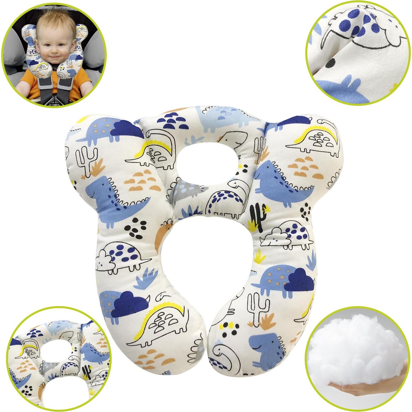 Almohada de Viaje para Bebés DEEZOMO - Algodón Suave, Dinosaurio Azul