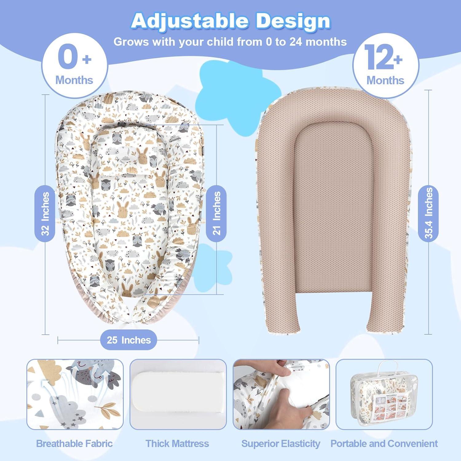 Cojín Portátil para Bebés Gris - Nido 0 a 24 Meses