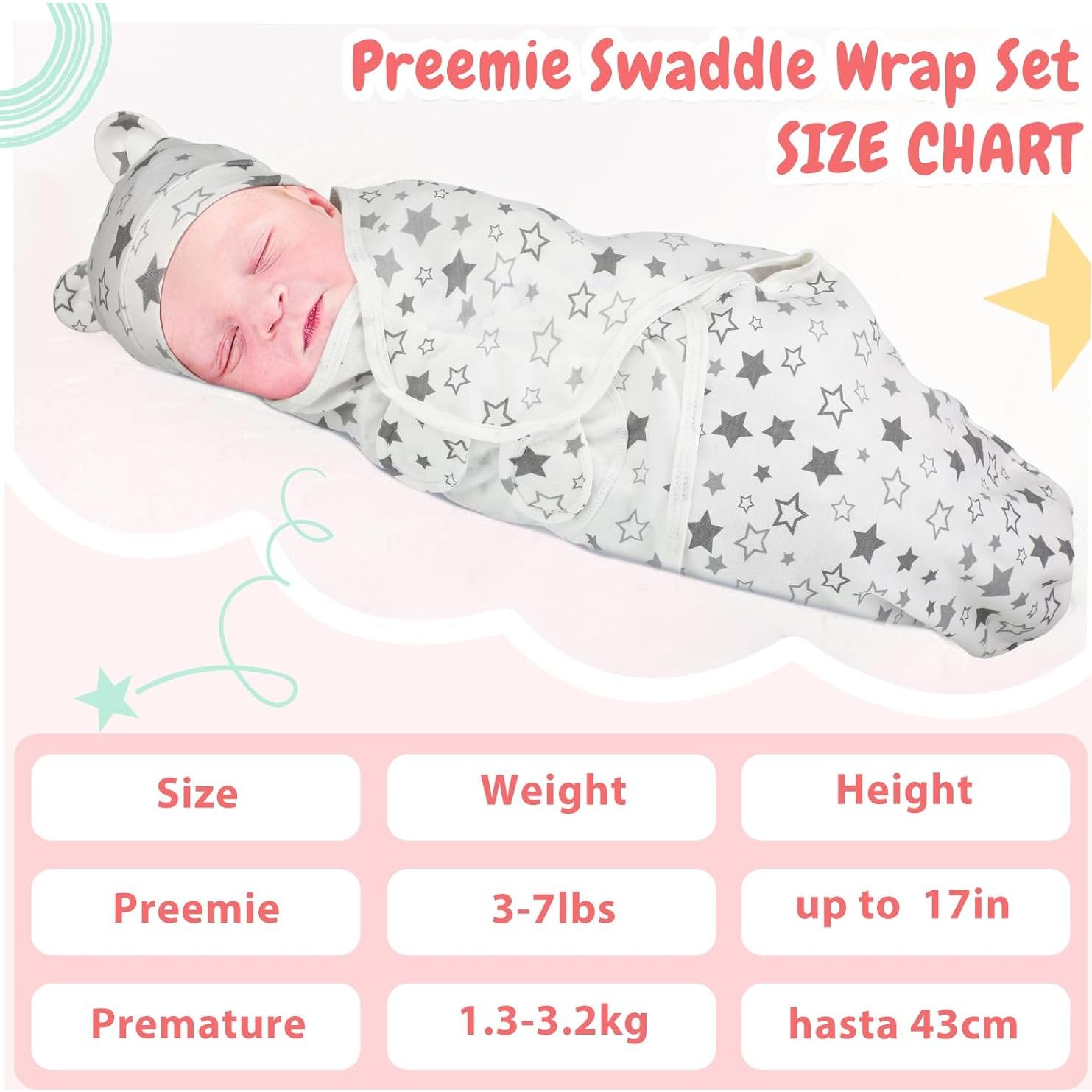 Manta Envueltos para Prematuros Buryeah con Sombrero 1.4-3.2 Kg