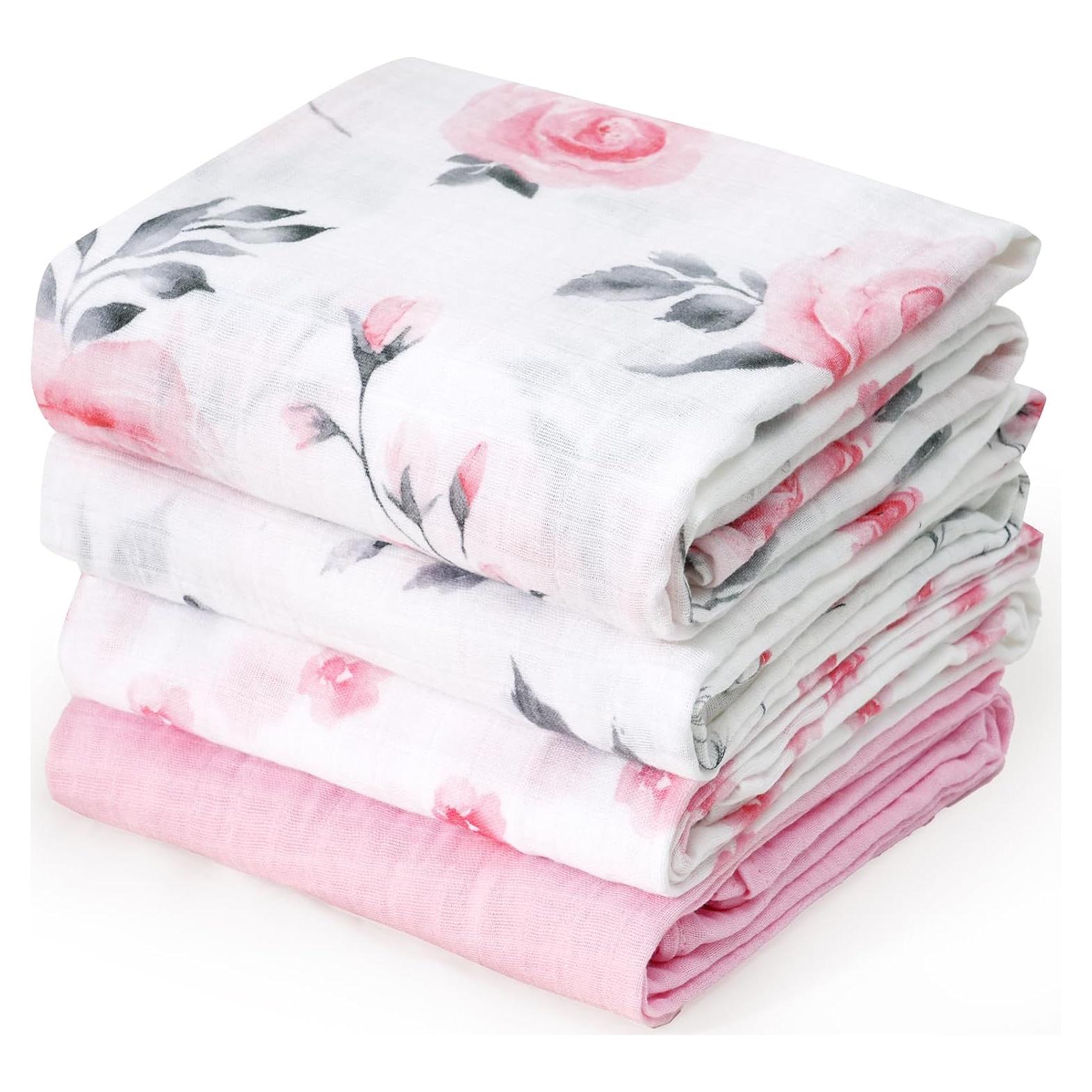 Manta de Muselina para Bebés David's Kids 4 Pack 120x120cm Floral Rosa