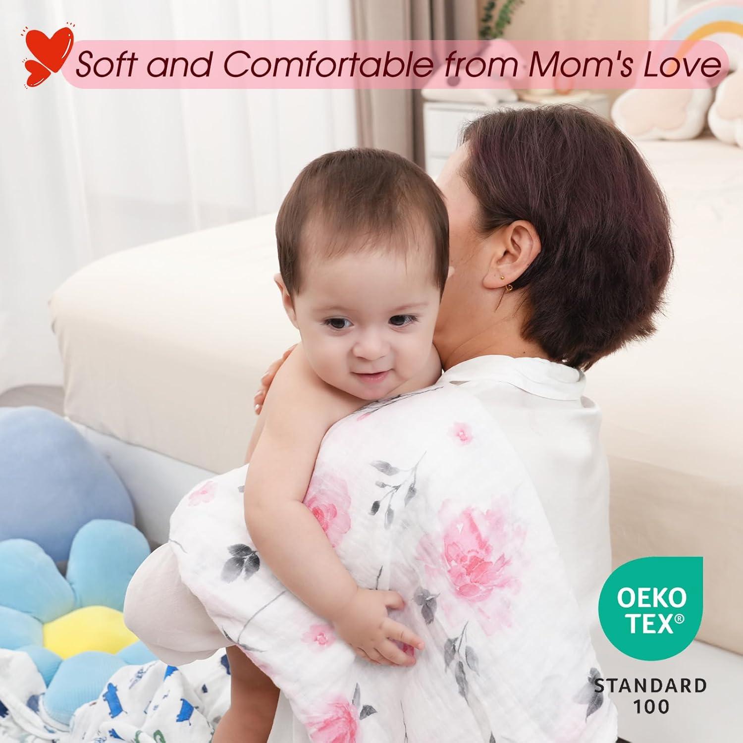 Manta de Muselina para Bebés David's Kids 4 Pack 120x120cm Floral Rosa