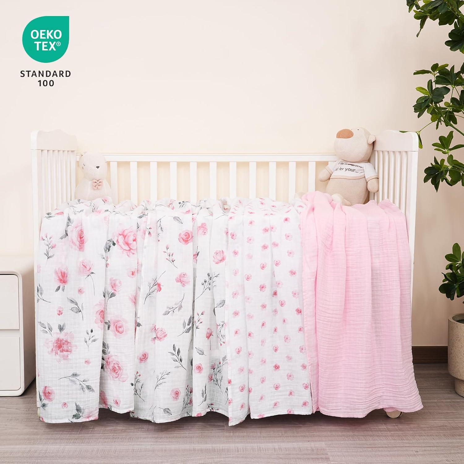 Manta de Muselina para Bebés David's Kids 4 Pack 120x120cm Floral Rosa