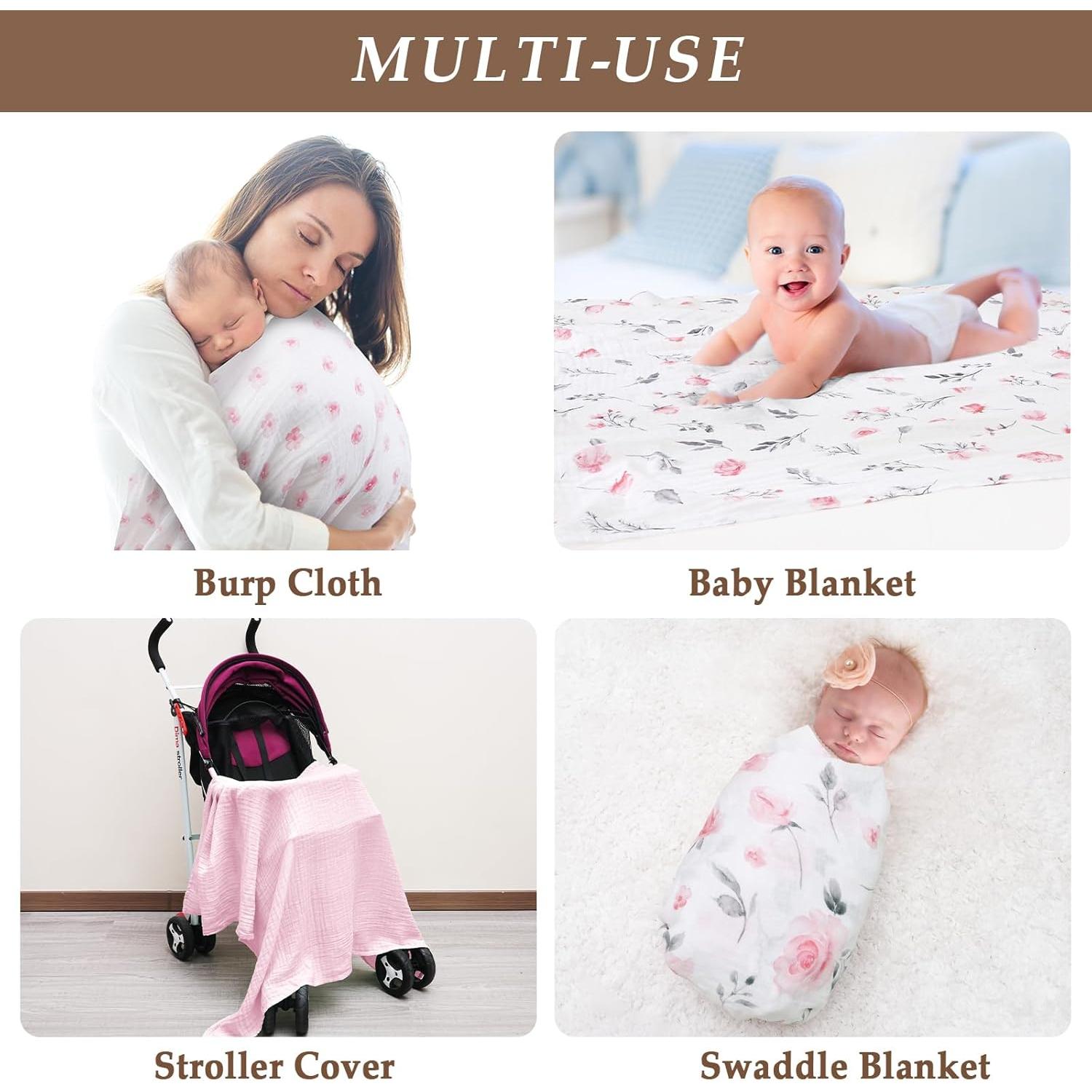 Manta de Muselina para Bebés David's Kids 4 Pack 120x120cm Floral Rosa