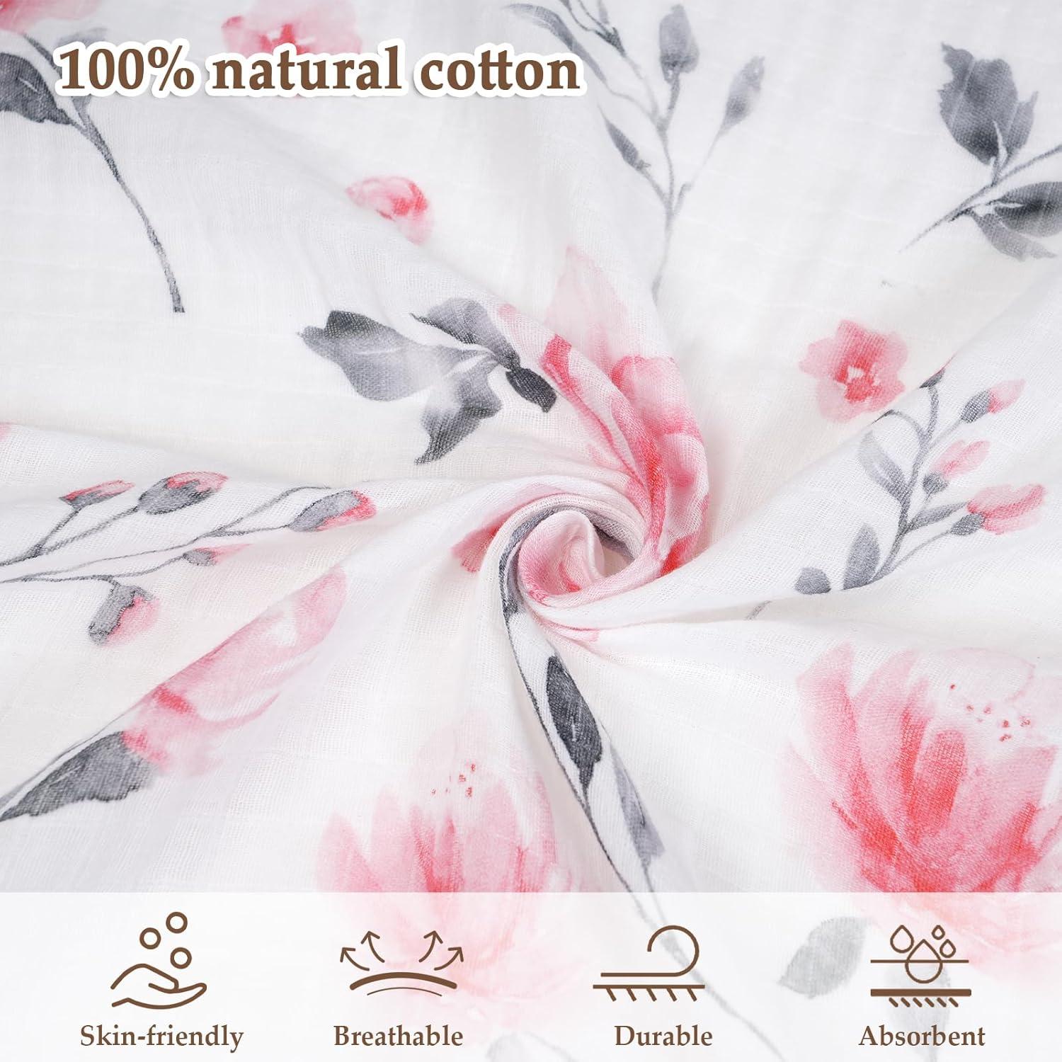 Manta de Muselina para Bebés David's Kids 4 Pack 120x120cm Floral Rosa