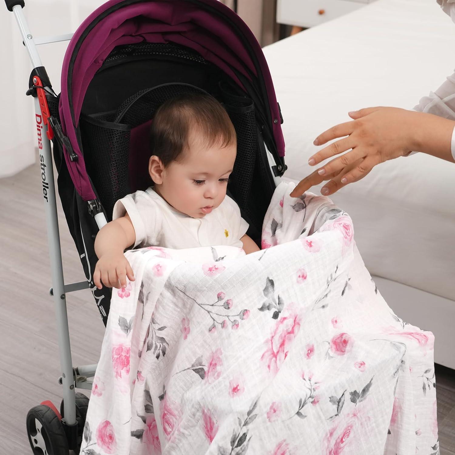Manta de Muselina para Bebés David's Kids 4 Pack 120x120cm Floral Rosa