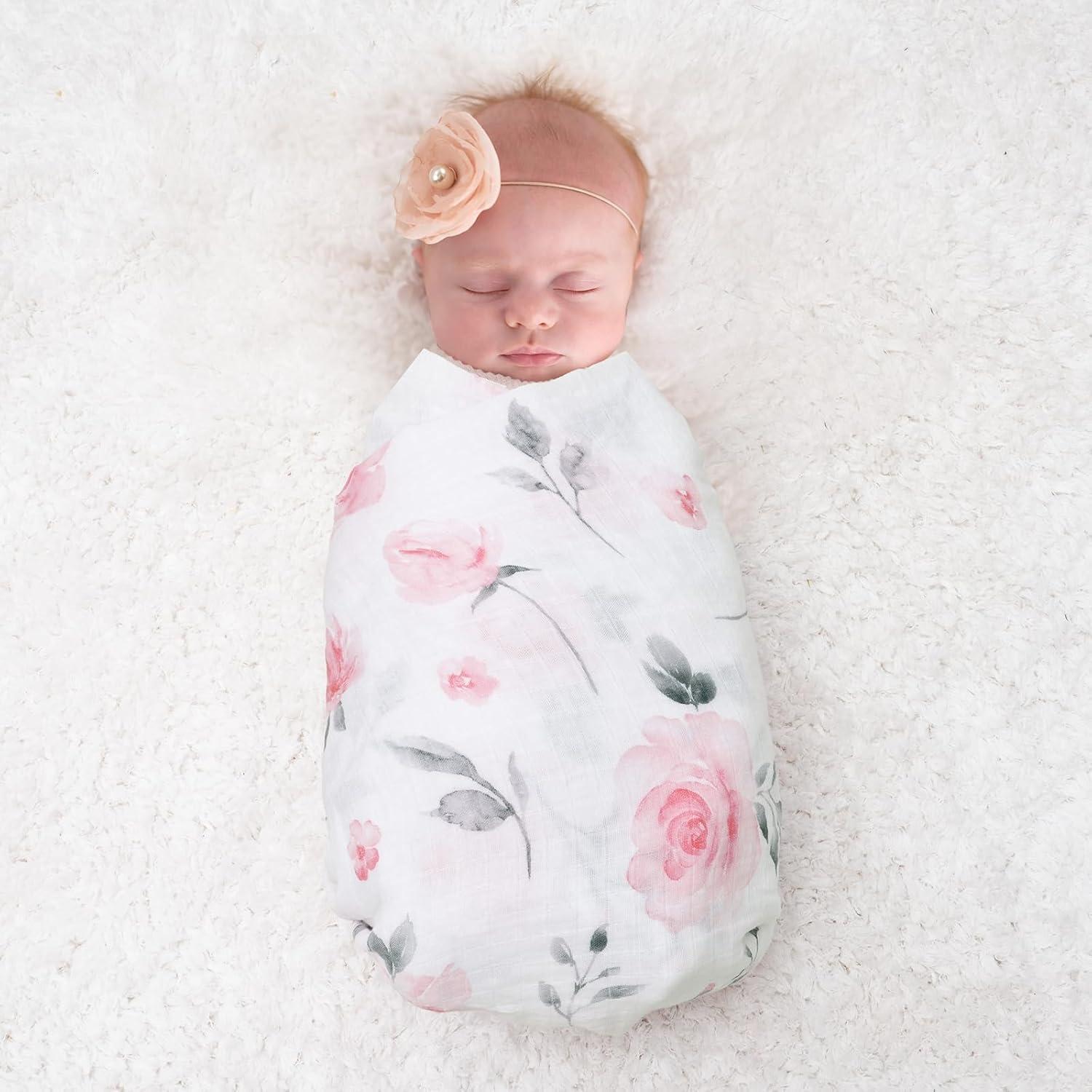 Manta de Muselina para Bebés David's Kids 4 Pack 120x120cm Floral Rosa