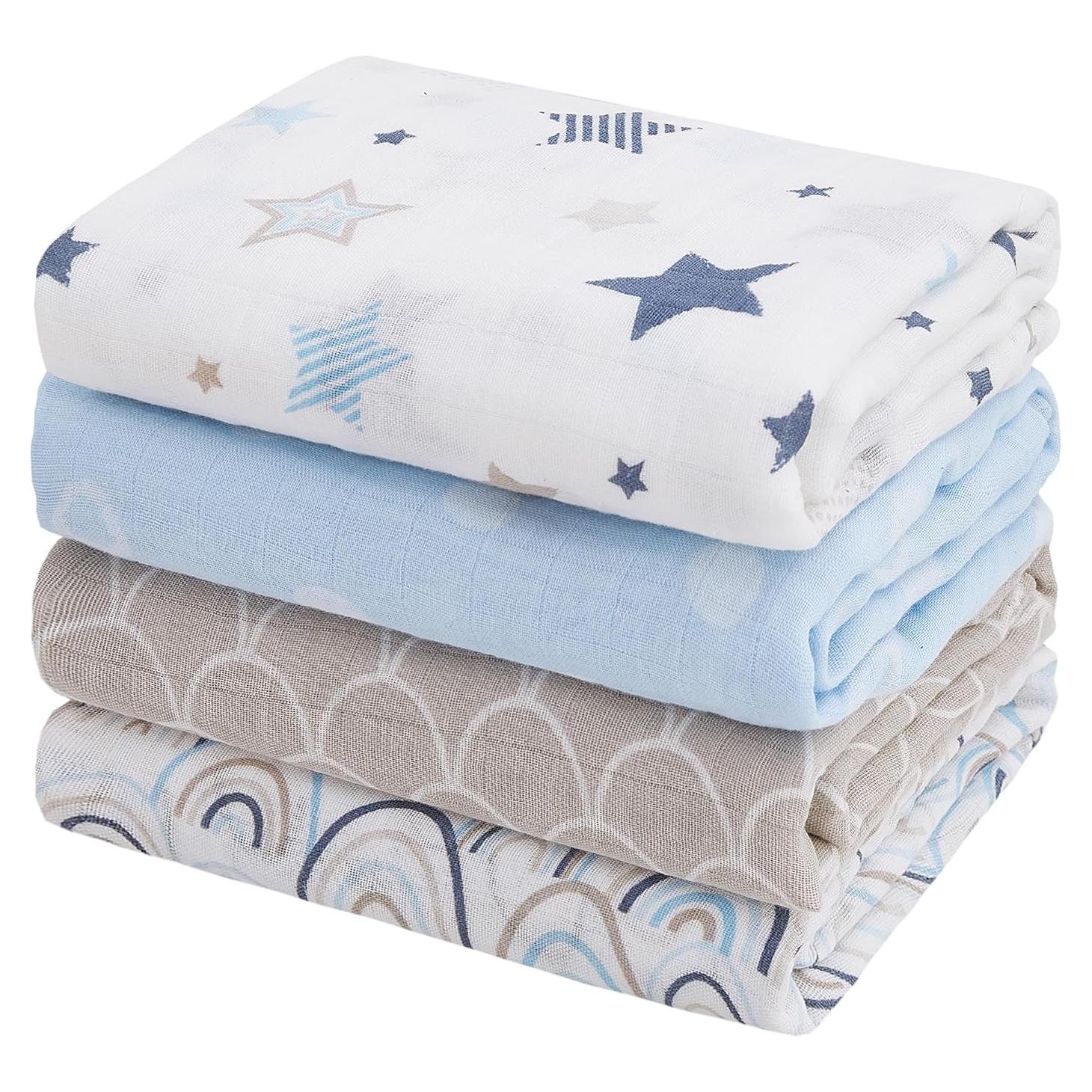 Mantas de Muselina Softan 120x120 cm, Juego de 4 Unisex