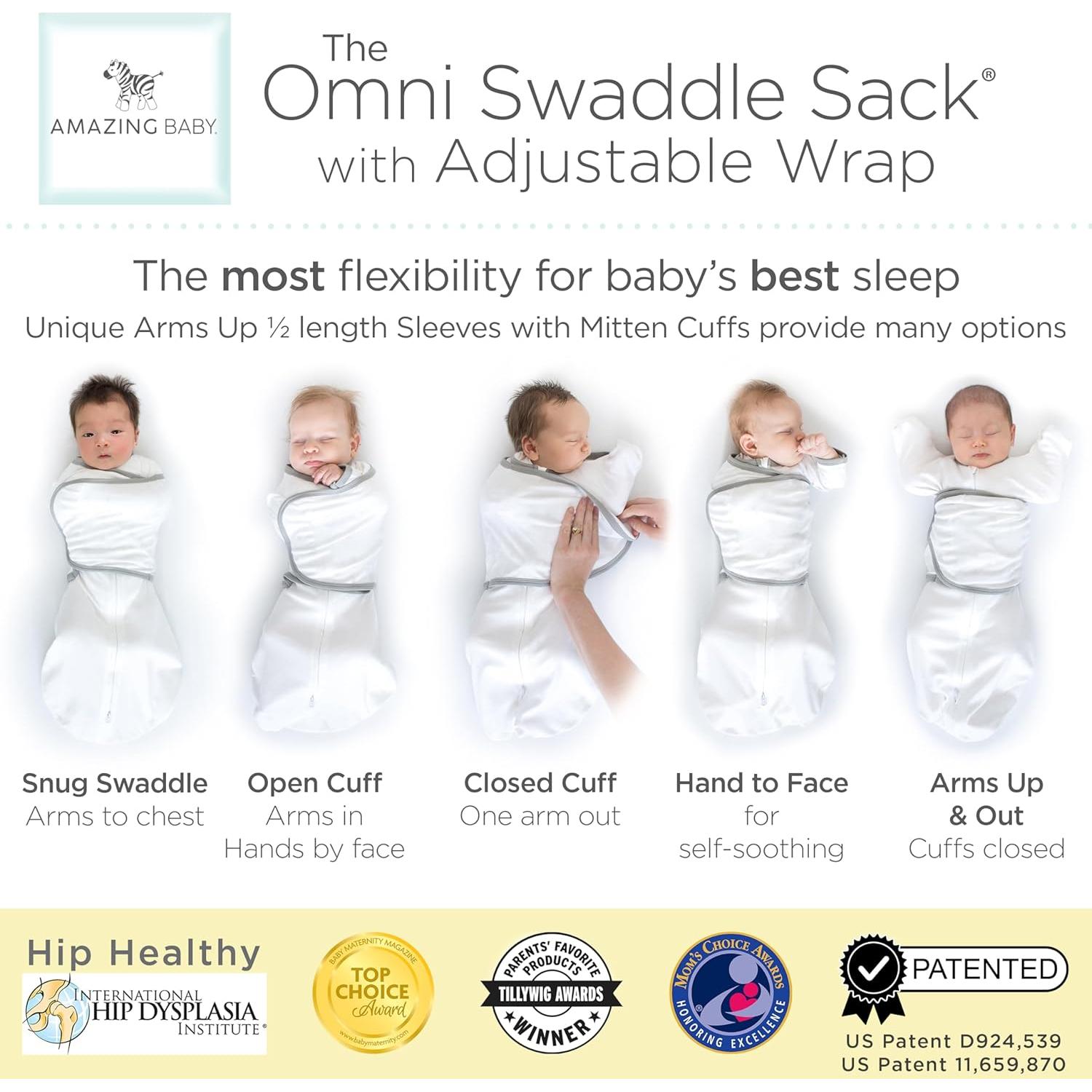 Saco de Dormir Transicional Omni SwaddleDesigns Estrellas Grises 0-3m