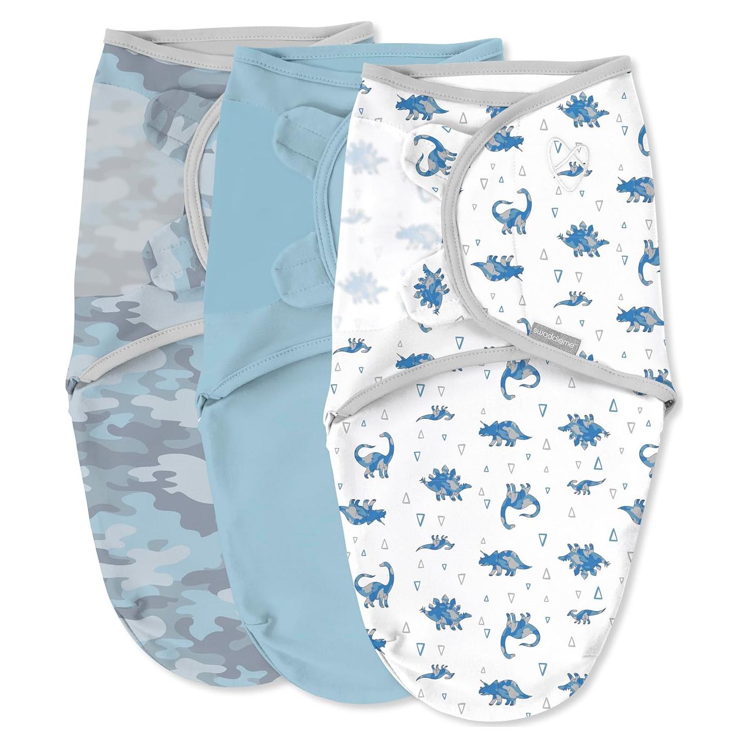 SwaddleMe Swaddle Original 100% Algodón Paquete de 3 Dino Azul 0-3 Meses