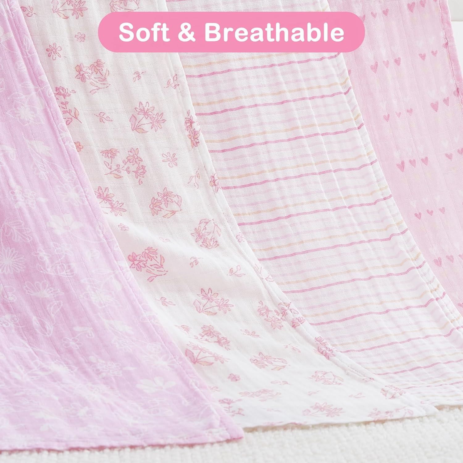 Mantas de Muselina Viviland 120x120 cm 4 Piezas Flores y Corazón