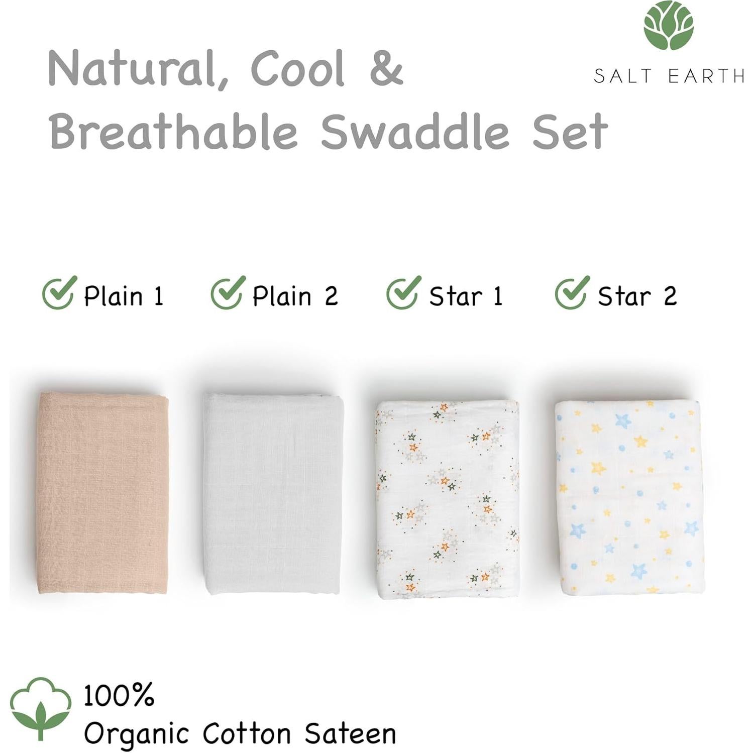 Manta de Envolver para Bebé Salt Earth 4 Unidades Algodón Orgánico