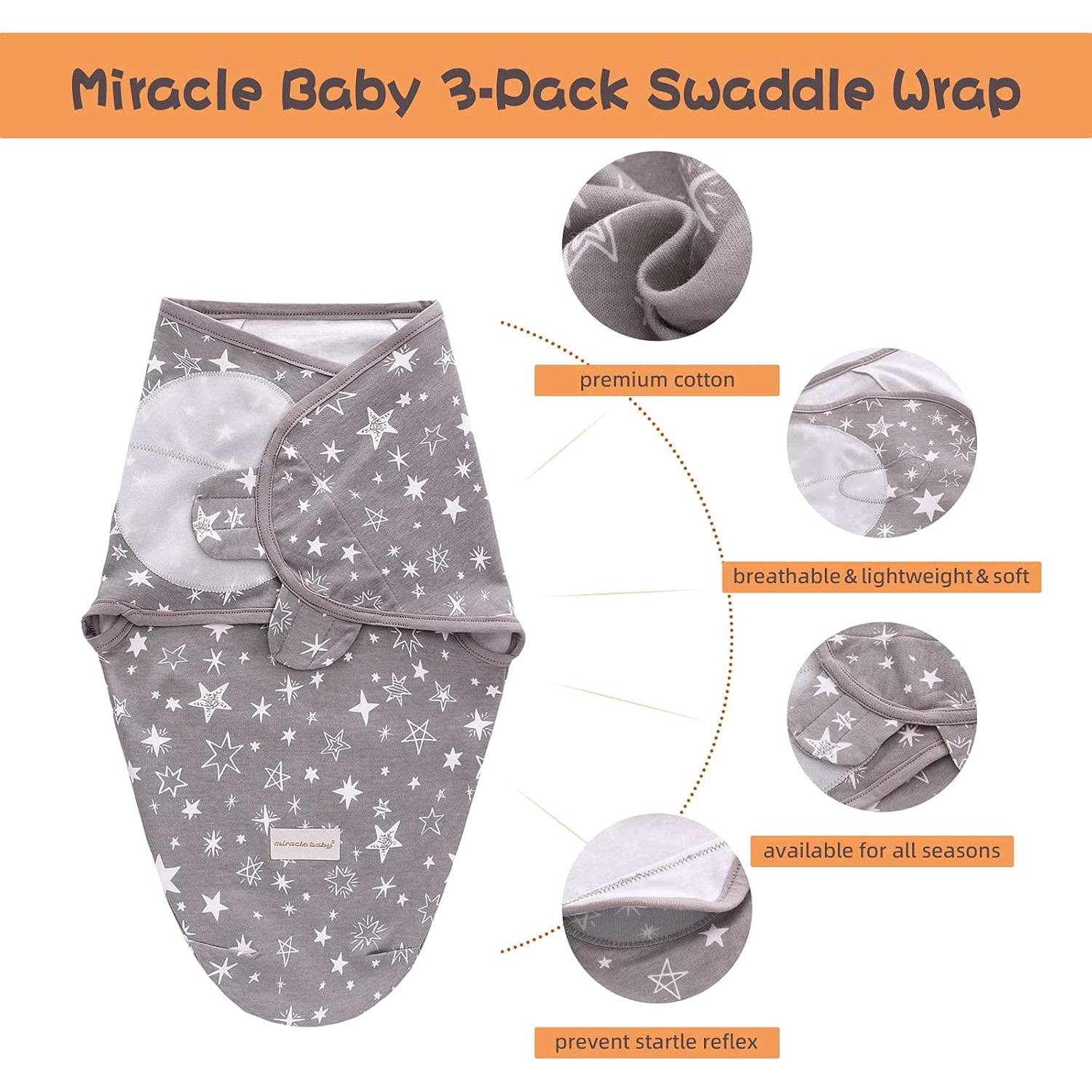 Saco de Envolver Miracle Baby 3 Unidades 100% Algodón 3-6 Meses