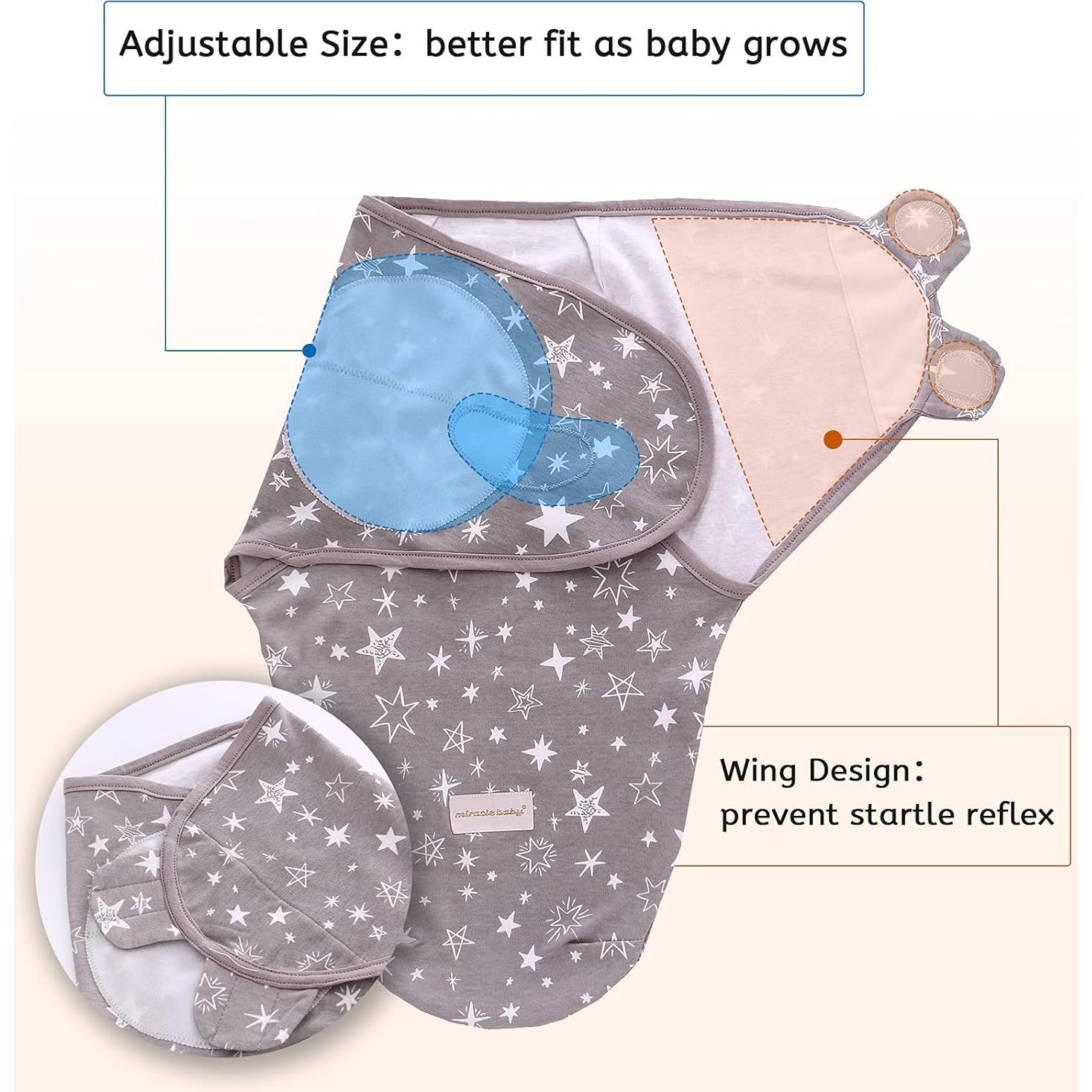 Saco de Envolver Miracle Baby 3 Unidades 100% Algodón 3-6 Meses