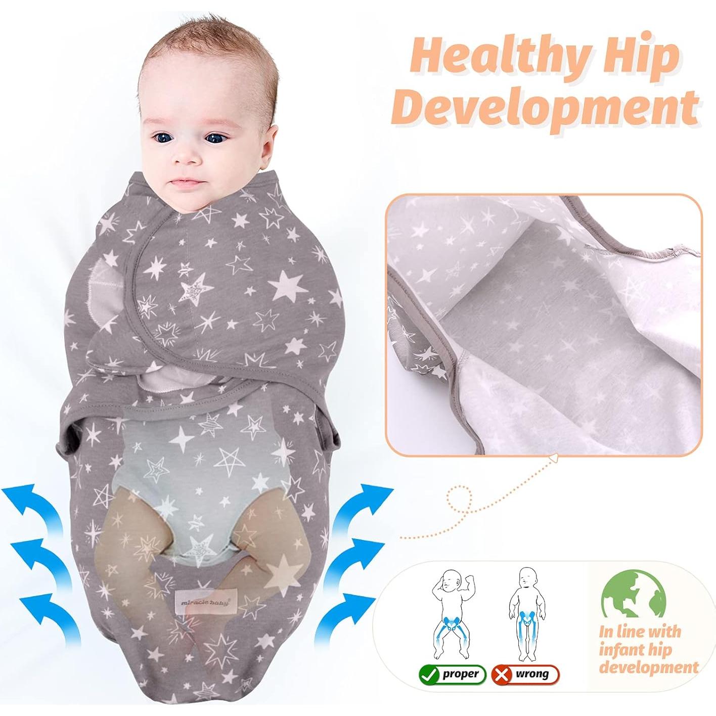 Saco de Envolver Miracle Baby 3 Unidades 100% Algodón 3-6 Meses