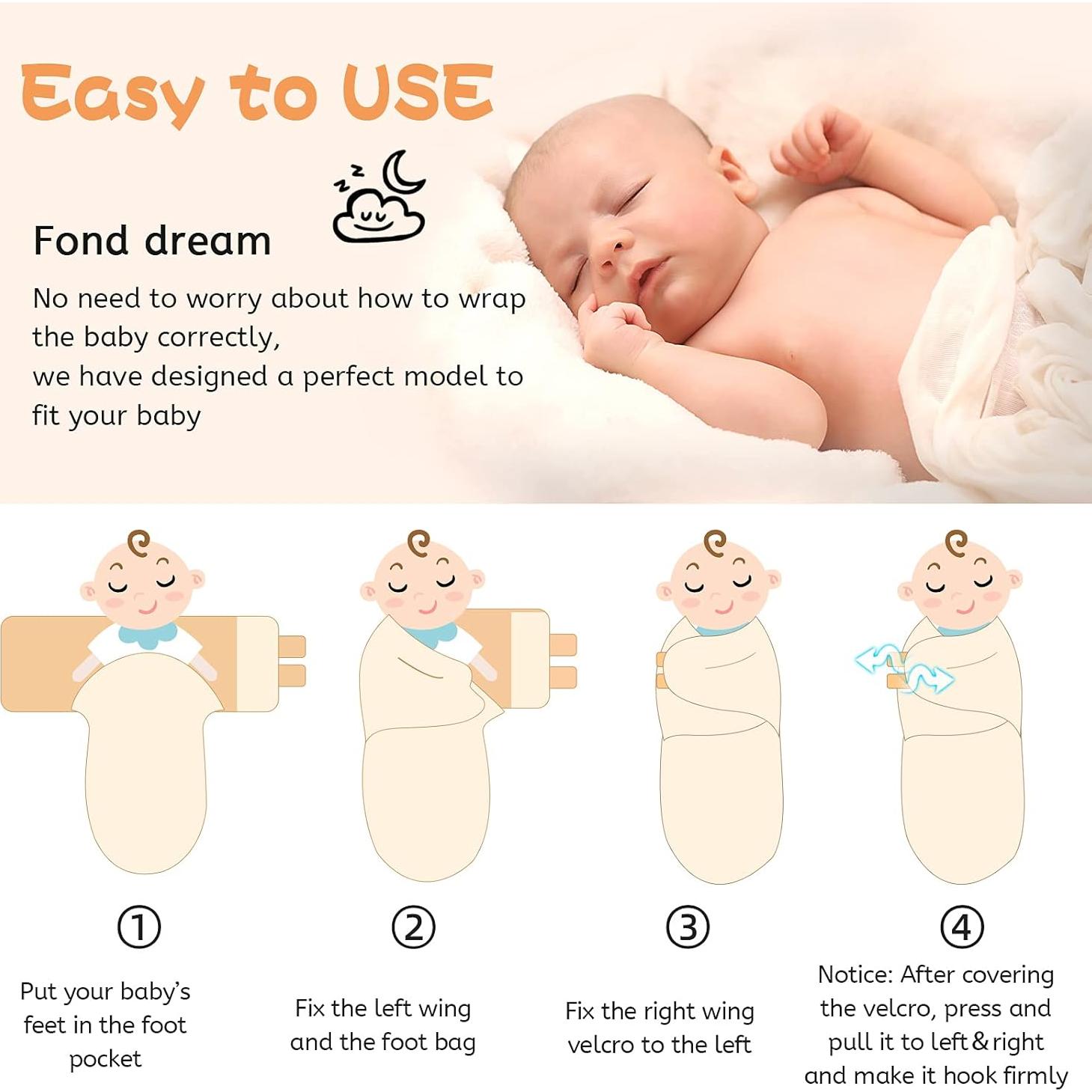 Saco de Envolver Miracle Baby 3 Unidades 100% Algodón 3-6 Meses