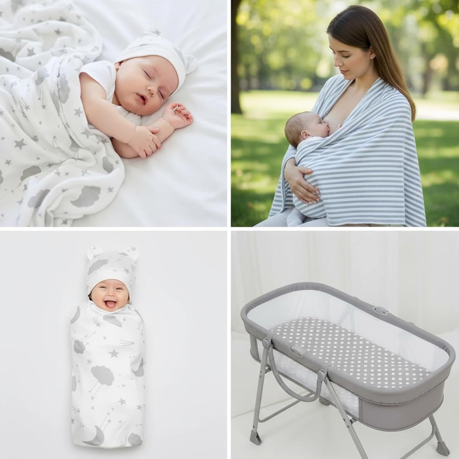 Ramede 6 Sets Mantas de Algodón para Bebés 80x80 cm Gris