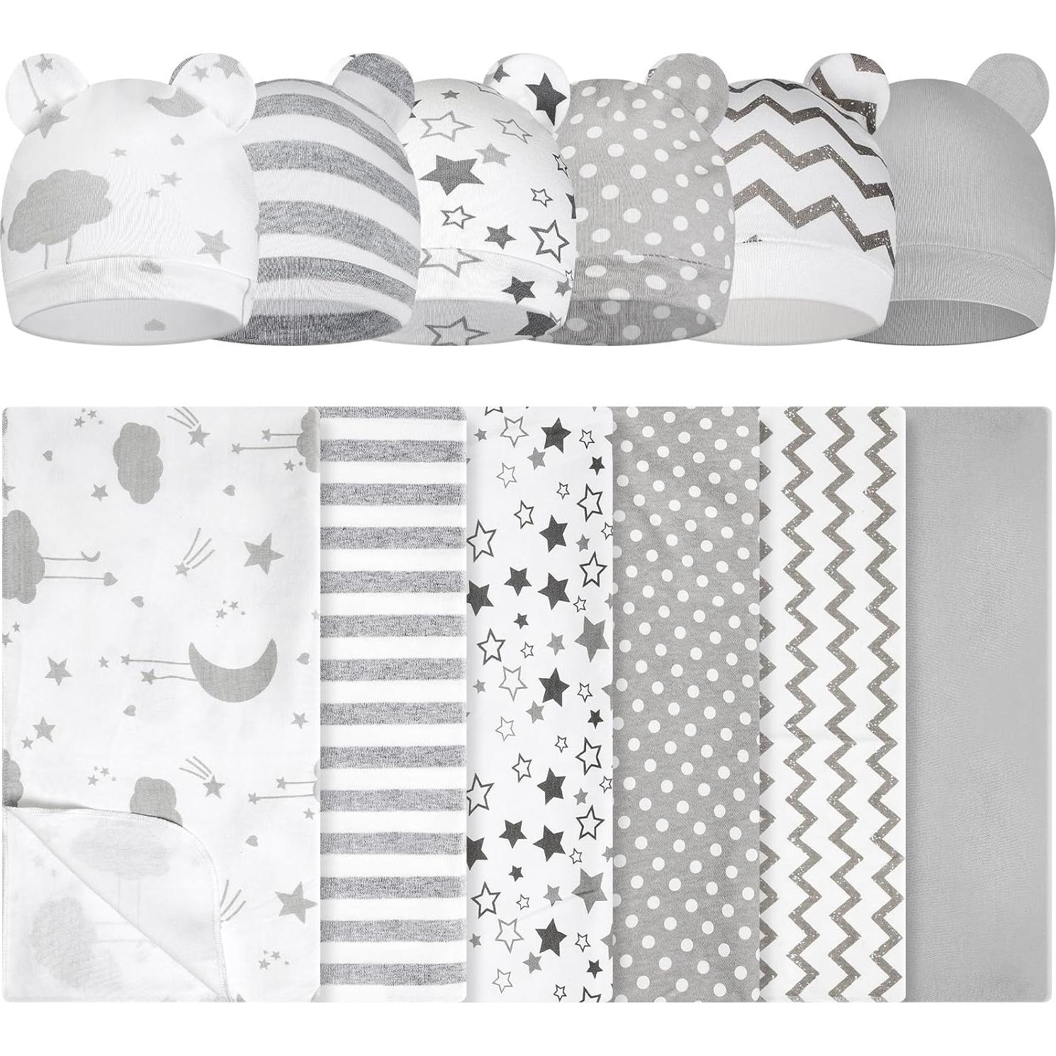 Ramede 6 Sets Mantas de Algodón para Bebés 80x80 cm Gris