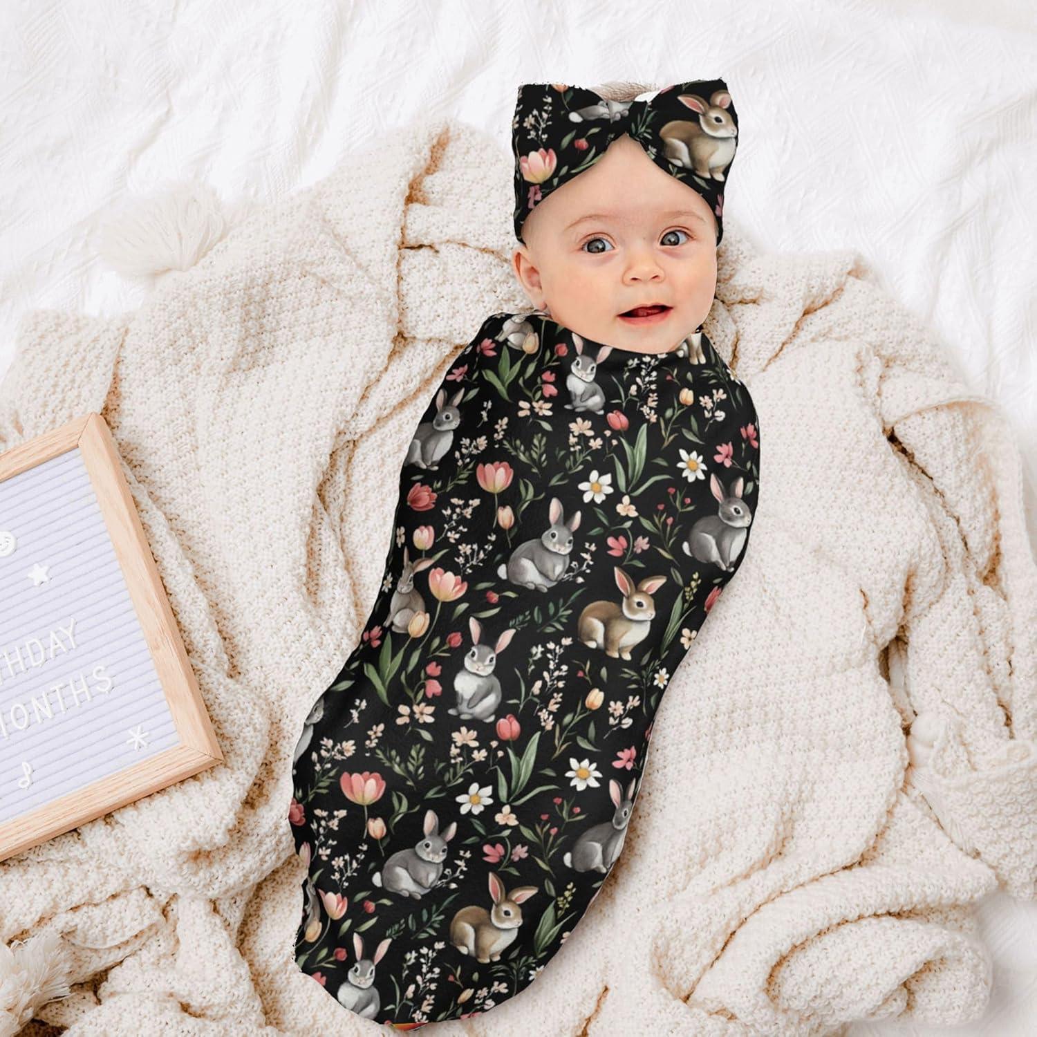 Manta de Envolver para Bebés Figtihw Conejo con Diadema y Gorro