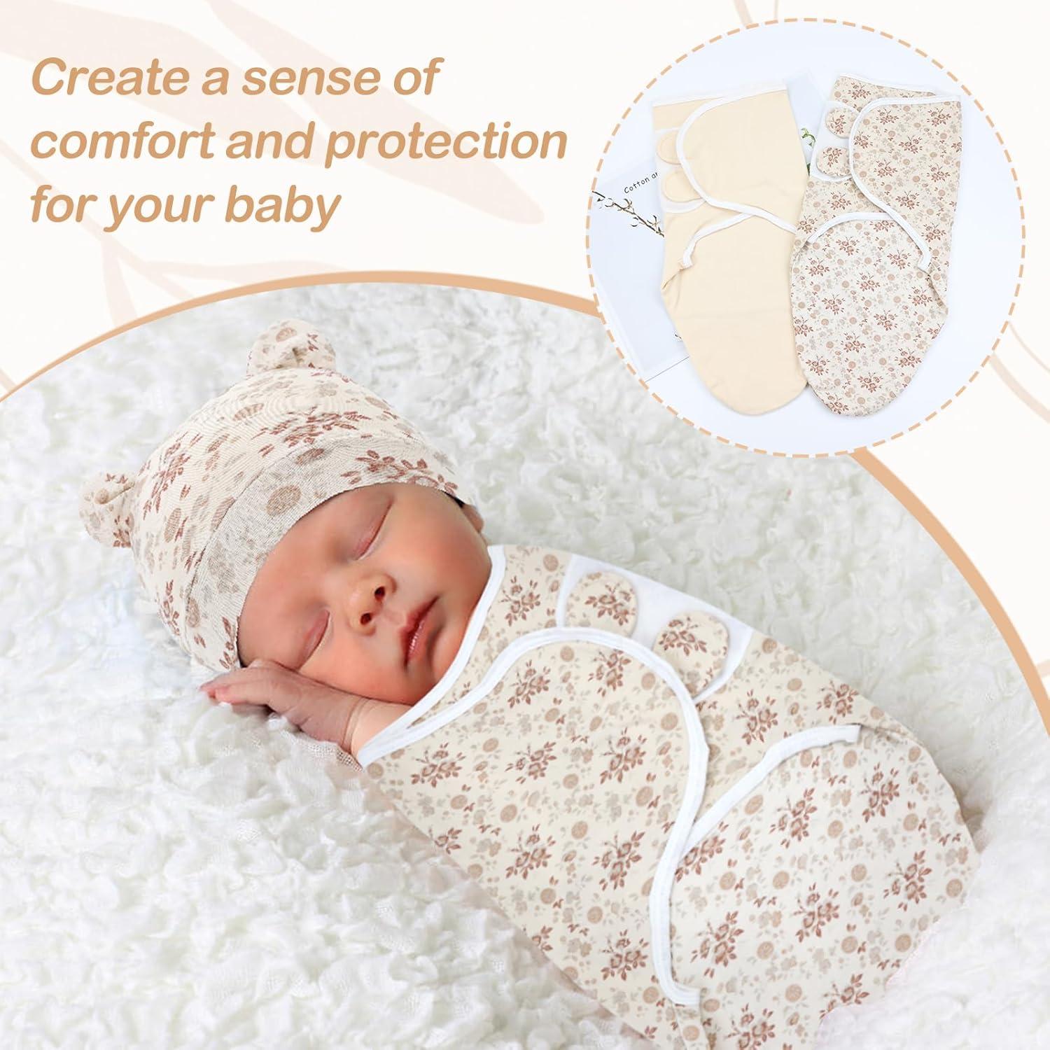 Cinaci 2 Paquete Mantitas y Gorras Bebé Algodón Suave
