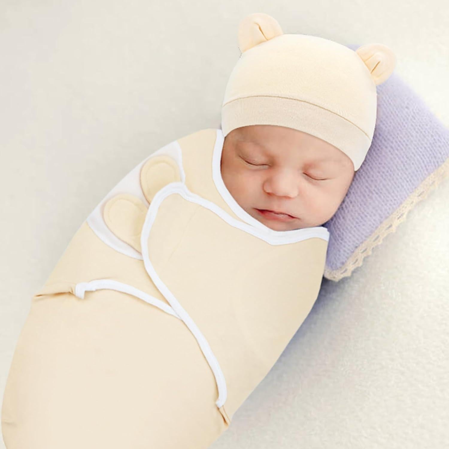 Cinaci 2 Paquete Mantitas y Gorras Bebé Algodón Suave