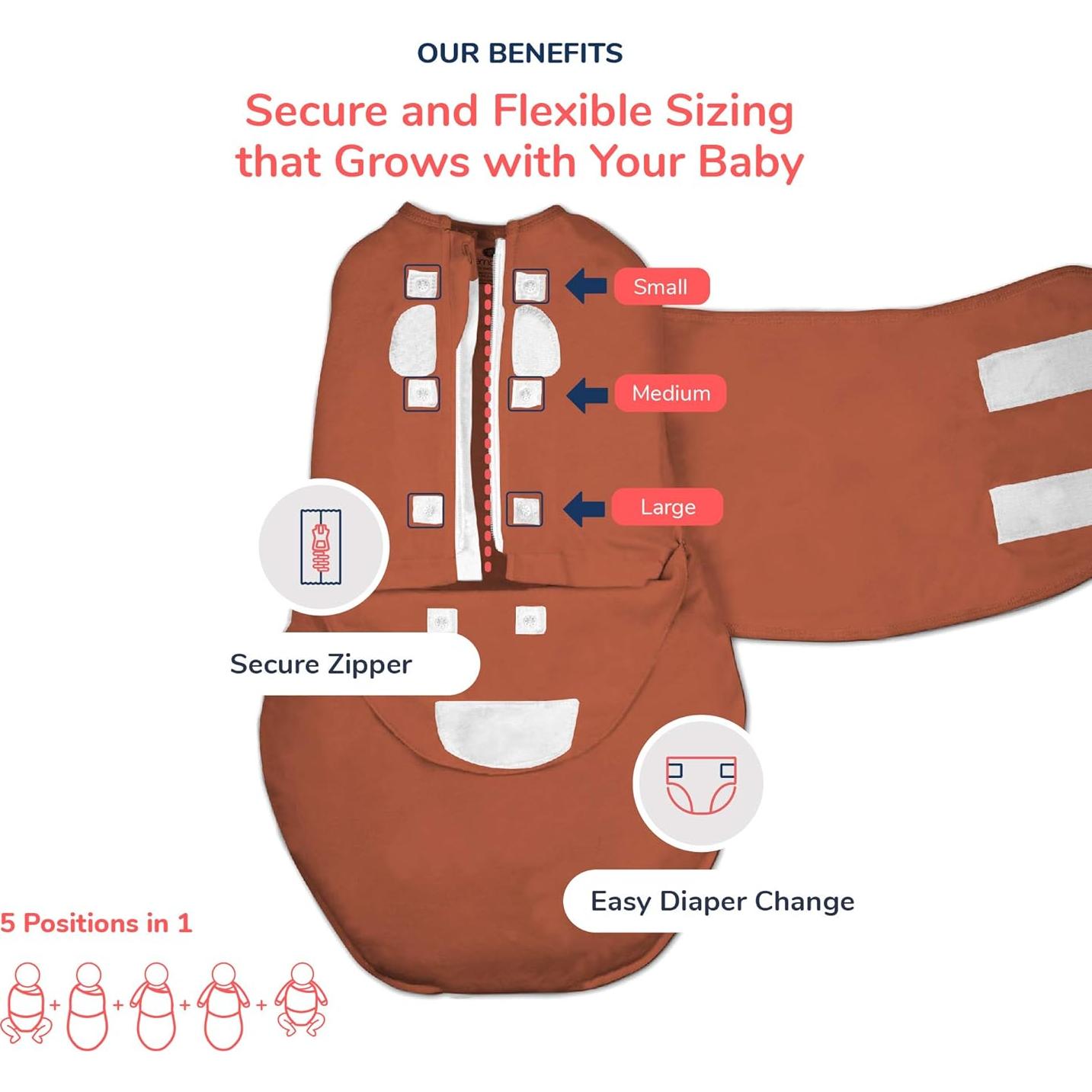 Saco de Swaddle embé 0-3 meses Algodón Transpirable Cocoa