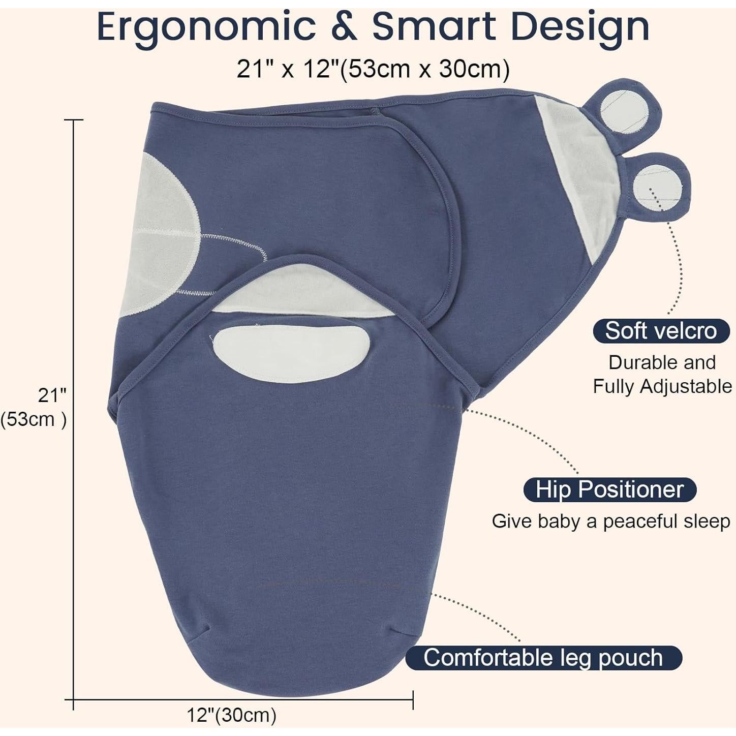 Paquete de 3 Envolturas de Swaddle David Algodón Dinosaurio 0-3 Meses