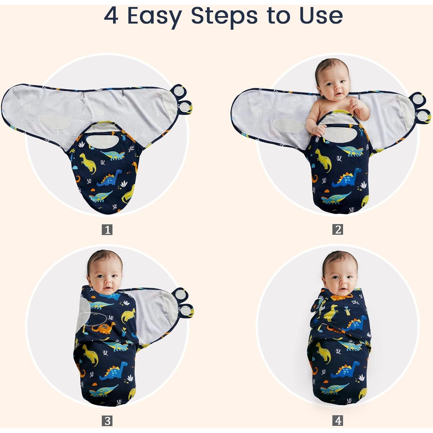 Paquete de 3 Envolturas de Swaddle David Algodón Dinosaurio 0-3 Meses