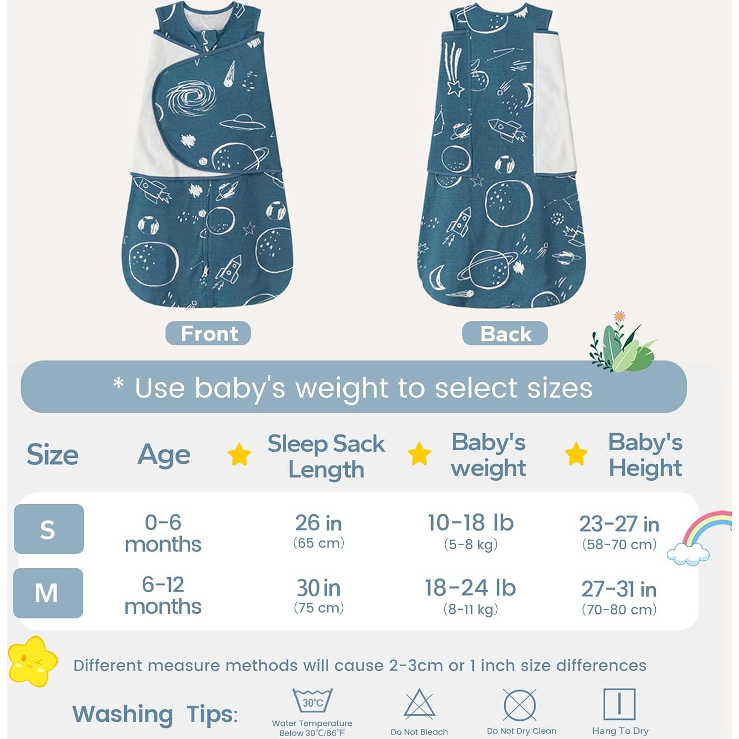 Saco de Sueño Swaddle ZIGJOY 1.0 TOG Algodón 0-6 Meses