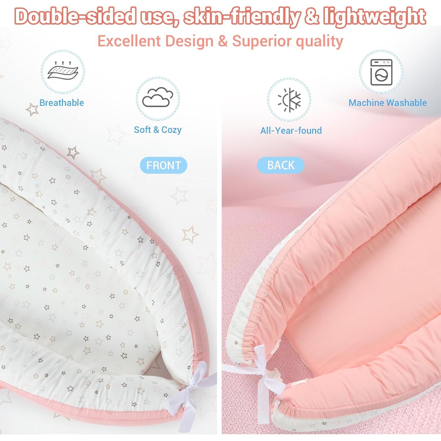 Lounger para Bebés JOLLITO Rosa, Algodón Suave 0-24 Meses