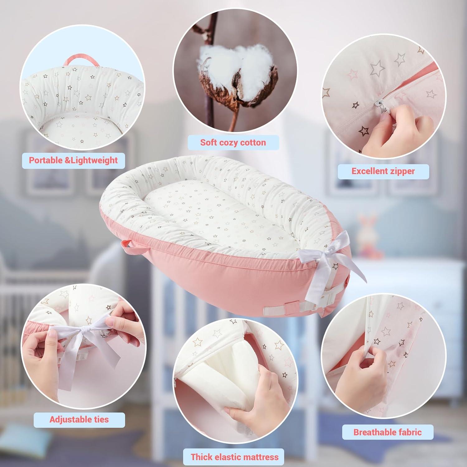 Lounger para Bebés JOLLITO Rosa, Algodón Suave 0-24 Meses