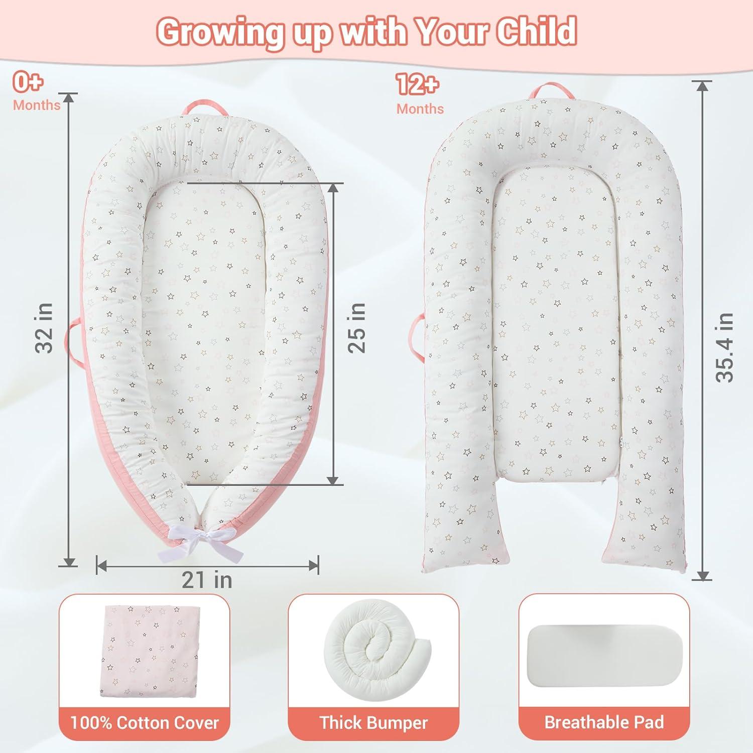 Lounger para Bebés JOLLITO Rosa, Algodón Suave 0-24 Meses