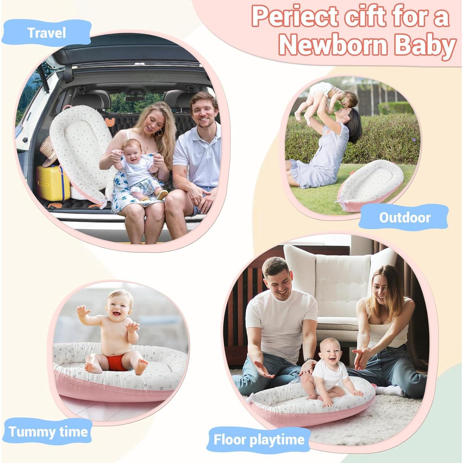 Lounger para Bebés JOLLITO Rosa, Algodón Suave 0-24 Meses